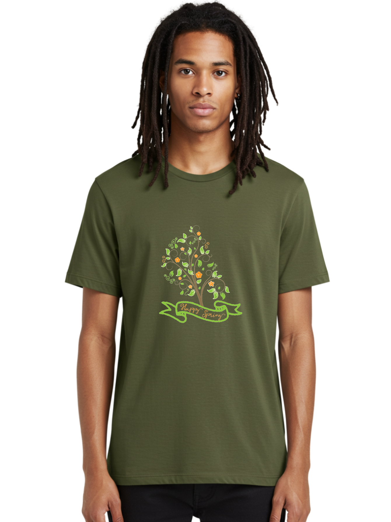 Plant-Your-Story Men'S Graphic Tee, 100% Cotton, Comfortable Casual Summer Wear, Machine Washable, Tree With Flowers, Playful Design, Inspirational Quote, Journey Theme, Floral Pattern, Orange Flowers, White Leaves, Creative Typography, Aad096