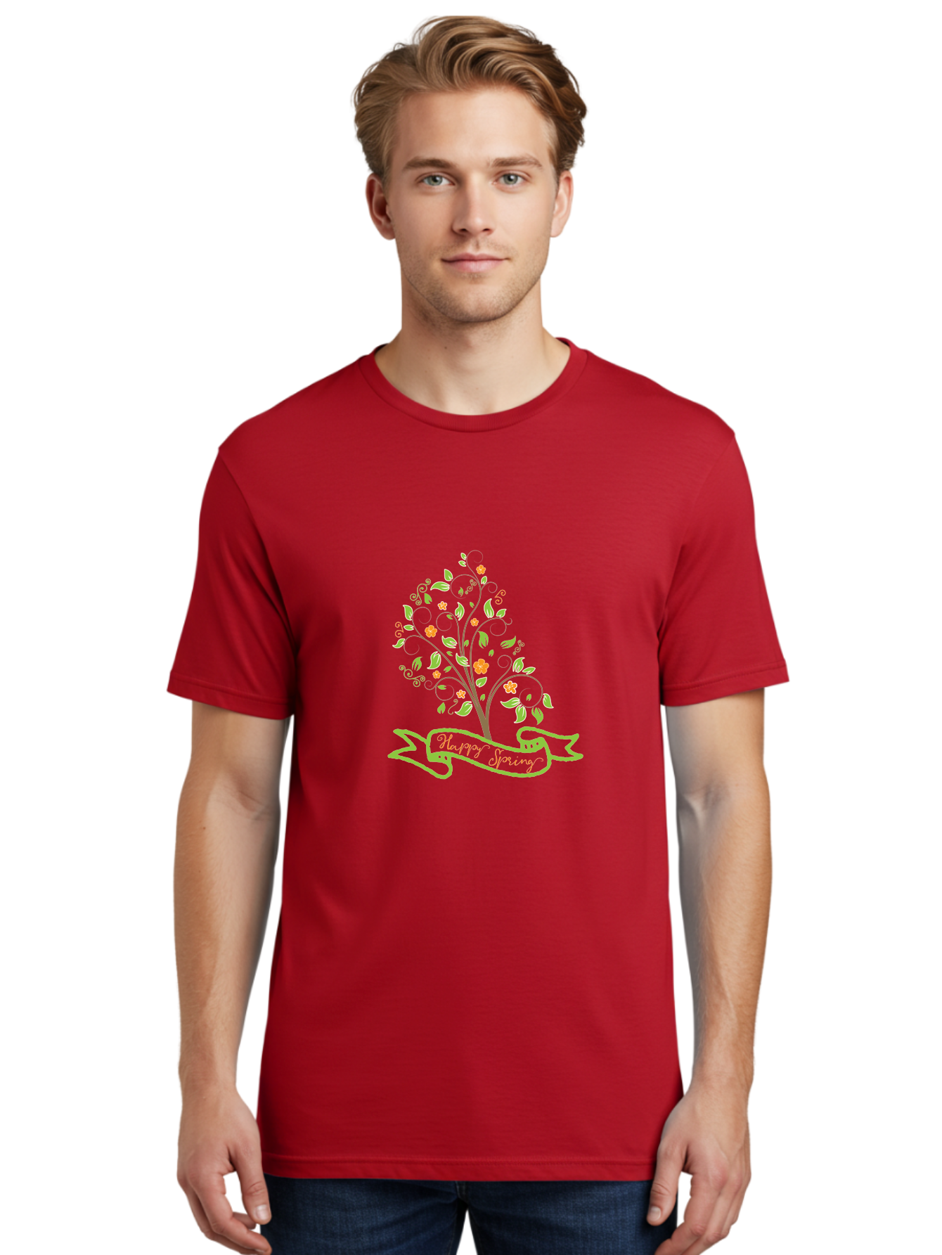 Plant-Your-Story Men'S Graphic Tee, 100% Cotton, Comfortable Casual Summer Wear, Machine Washable, Tree With Flowers, Playful Design, Inspirational Quote, Journey Theme, Floral Pattern, Orange Flowers, White Leaves, Creative Typography, Aad096