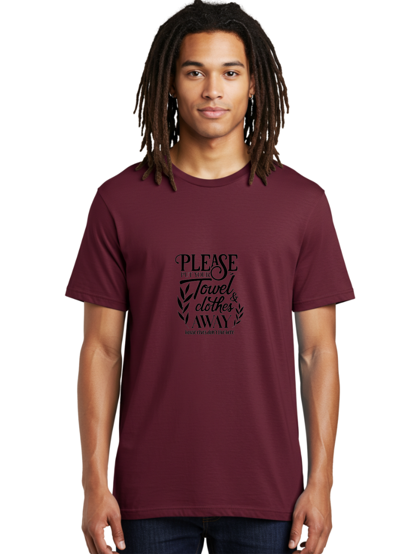 Please-Put-Your-Towel-Clothes-Away Men'S Graphic Tee, 100% Cotton, Comfortable Casual Summer Wear, Machine Washable, Humorous Sign, House Elves Don'T Live Here, Tidy Up, Cleanliness, Laundry, Towel Etiquette, Bathroom Humor, Aad097