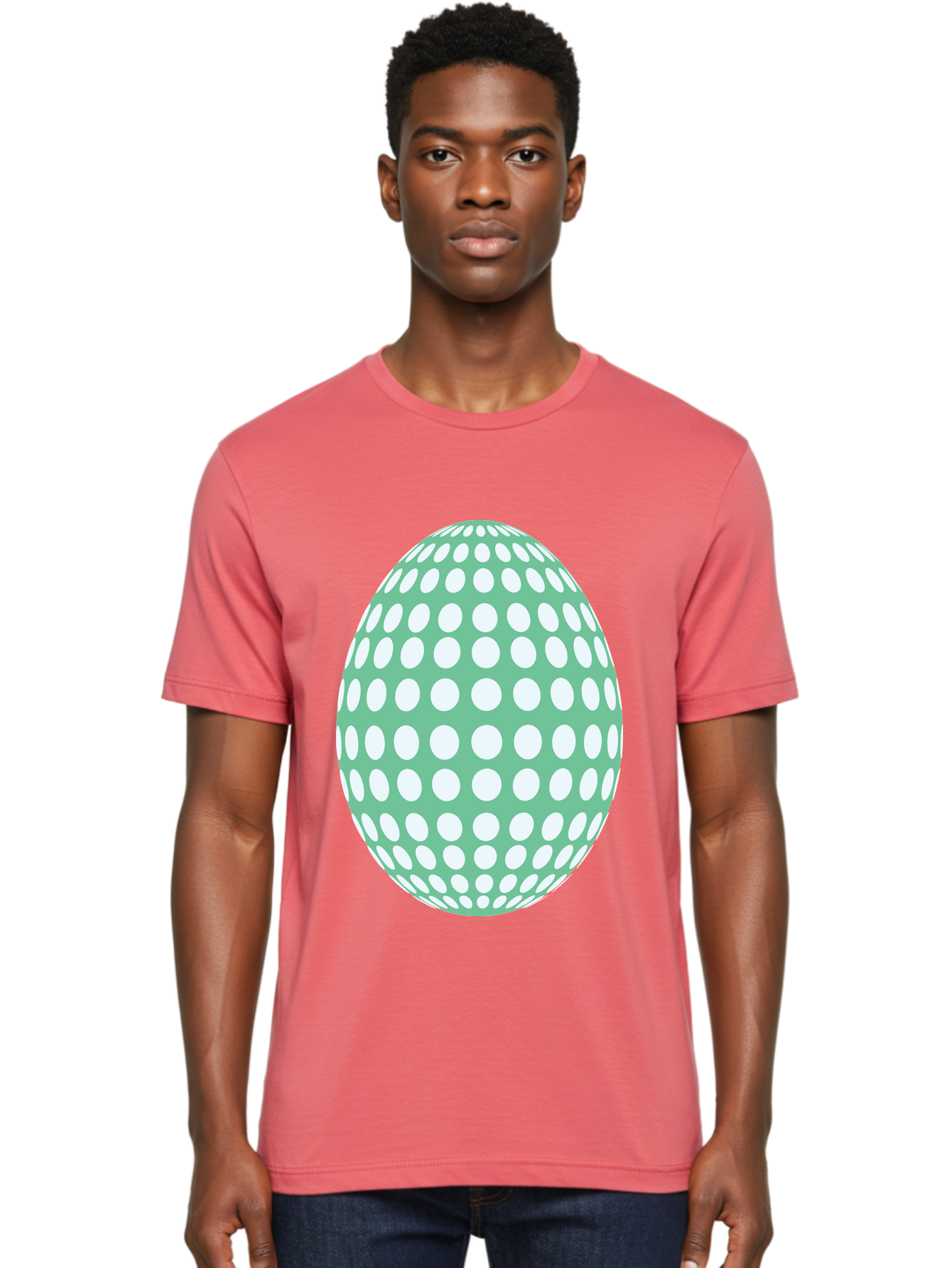 Polka-Dot-Egg Men'S Graphic Tee, 100% Cotton, Comfortable Casual Summer Wear, Machine Washable, Polka Dot Pattern, White Dots, Oval Shape, Easter Egg, Creative Design, Artistic Illustration, Decorative Element, Modern Graphic Aad098