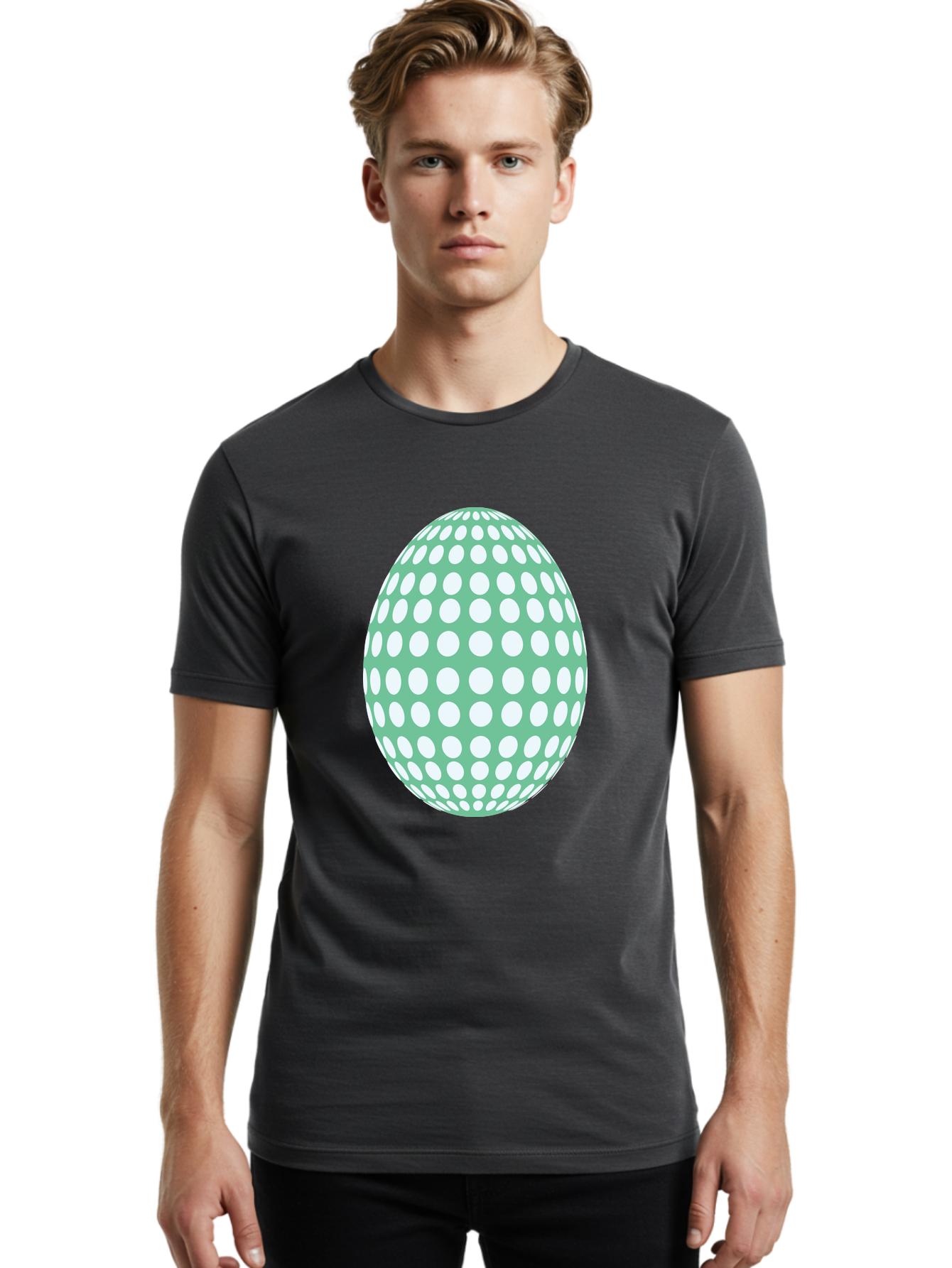 Polka-Dot-Egg Men'S Graphic Tee, 100% Cotton, Comfortable Casual Summer Wear, Machine Washable, Polka Dot Pattern, White Dots, Oval Shape, Easter Egg, Creative Design, Artistic Illustration, Decorative Element, Modern Graphic Aad098