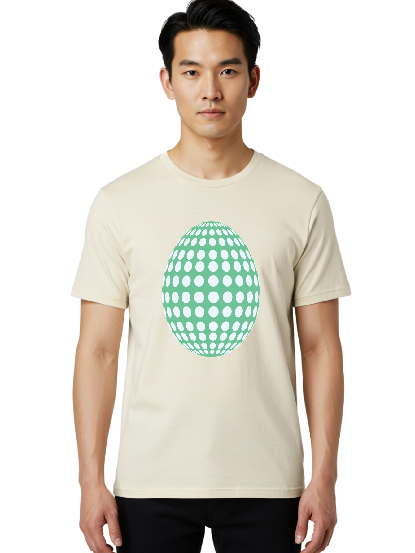 Polka-Dot-Egg Men'S Graphic Tee, 100% Cotton, Comfortable Casual Summer Wear, Machine Washable, Polka Dot Pattern, White Dots, Oval Shape, Easter Egg, Creative Design, Artistic Illustration, Decorative Element, Modern Graphic Aad098