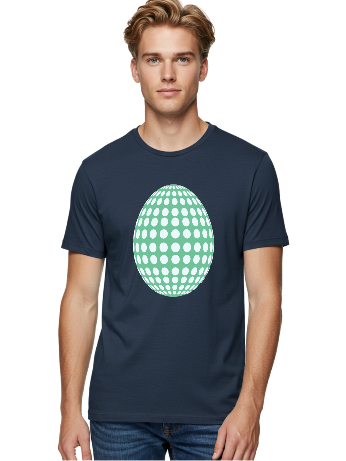 Polka-Dot-Egg Men'S Graphic Tee, 100% Cotton, Comfortable Casual Summer Wear, Machine Washable, Polka Dot Pattern, White Dots, Oval Shape, Easter Egg, Creative Design, Artistic Illustration, Decorative Element, Modern Graphic Aad098