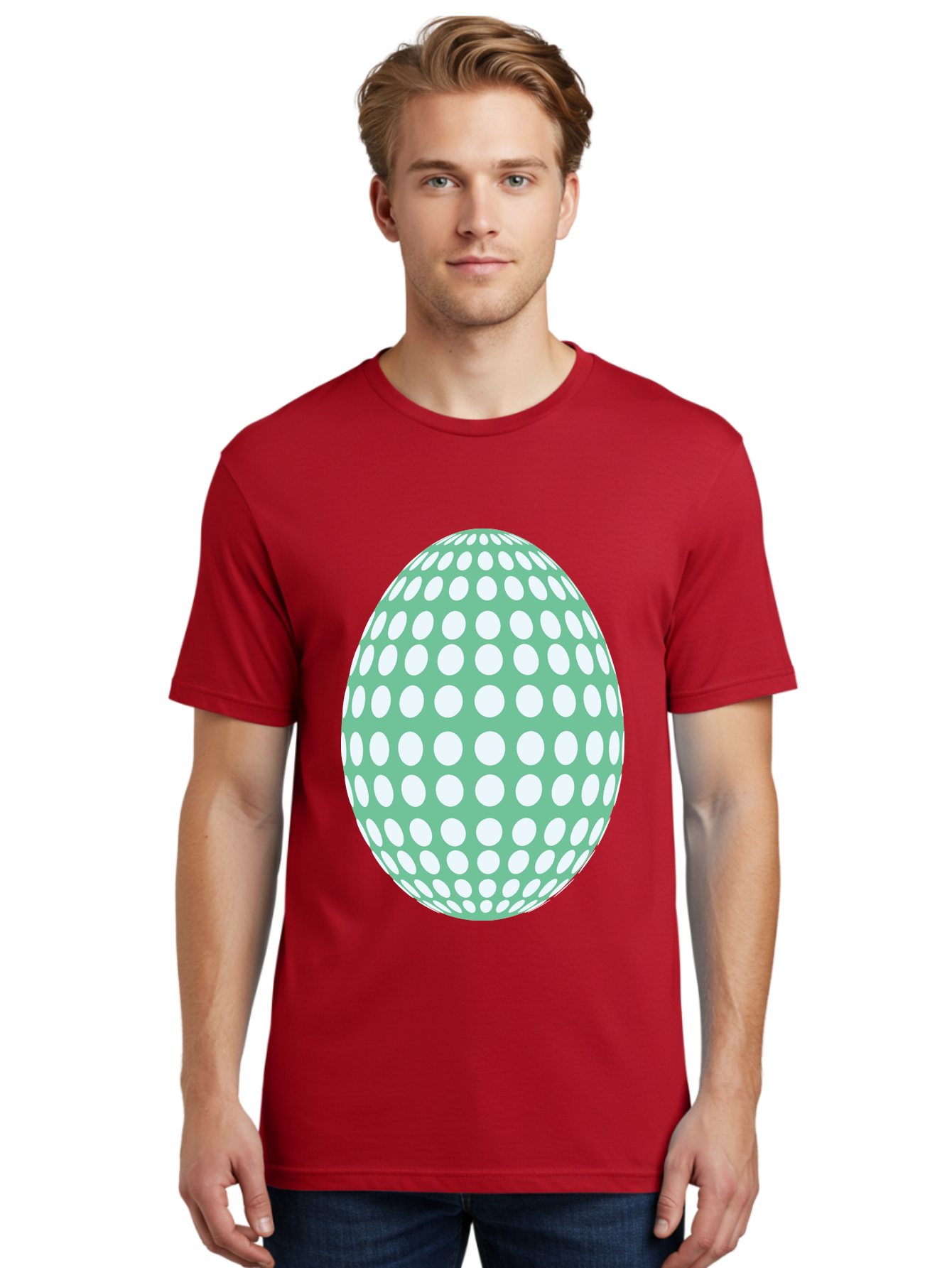 Polka-Dot-Egg Men'S Graphic Tee, 100% Cotton, Comfortable Casual Summer Wear, Machine Washable, Polka Dot Pattern, White Dots, Oval Shape, Easter Egg, Creative Design, Artistic Illustration, Decorative Element, Modern Graphic Aad098