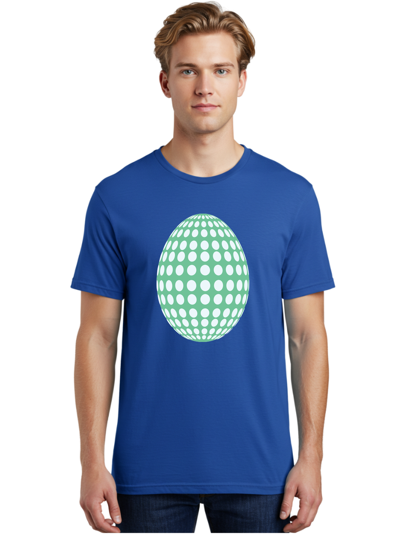 Polka-Dot-Egg Men'S Graphic Tee, 100% Cotton, Comfortable Casual Summer Wear, Machine Washable, Polka Dot Pattern, White Dots, Oval Shape, Easter Egg, Creative Design, Artistic Illustration, Decorative Element, Modern Graphic Aad098