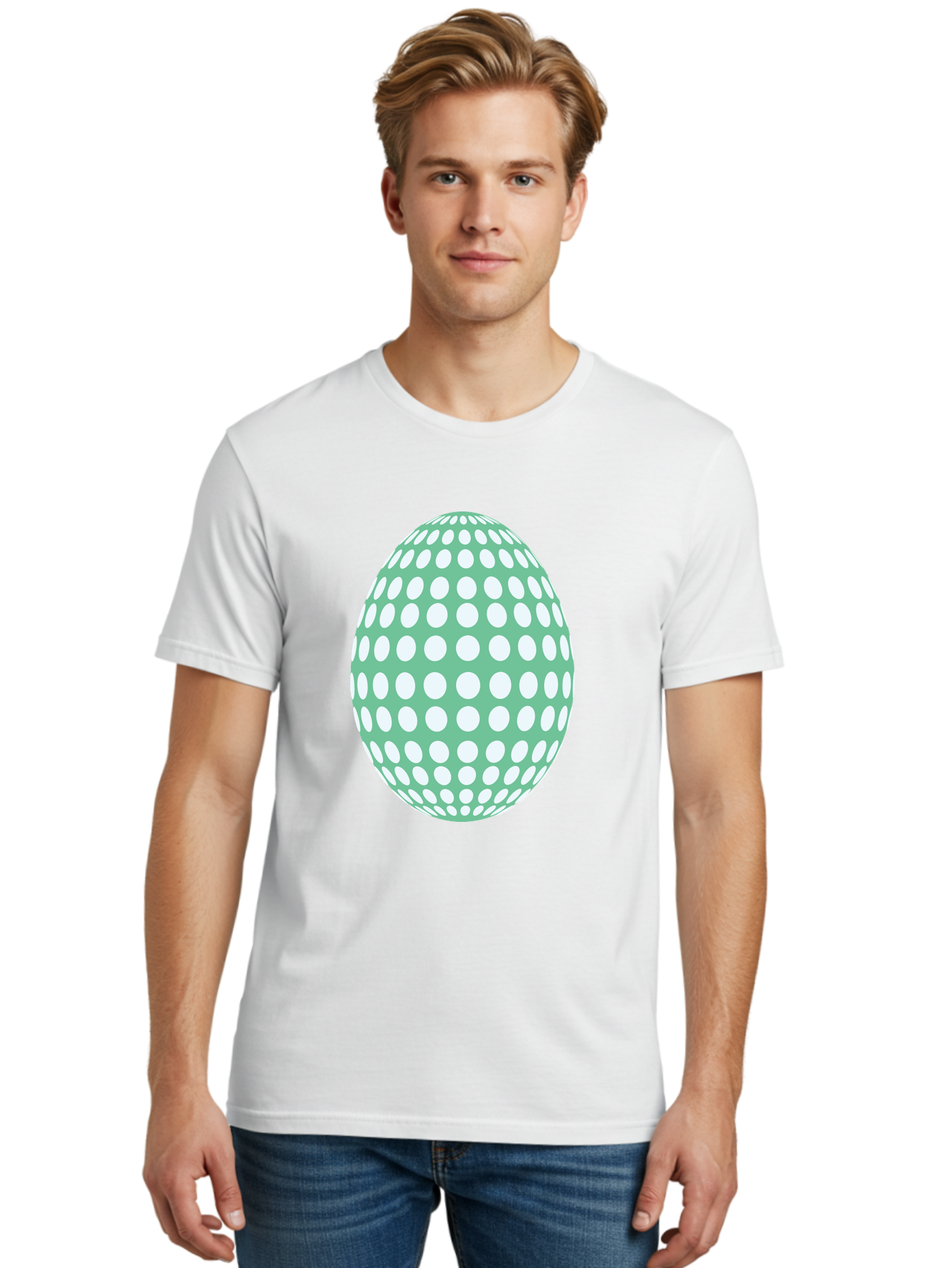 Polka-Dot-Egg Men'S Graphic Tee, 100% Cotton, Comfortable Casual Summer Wear, Machine Washable, Polka Dot Pattern, White Dots, Oval Shape, Easter Egg, Creative Design, Artistic Illustration, Decorative Element, Modern Graphic Aad098