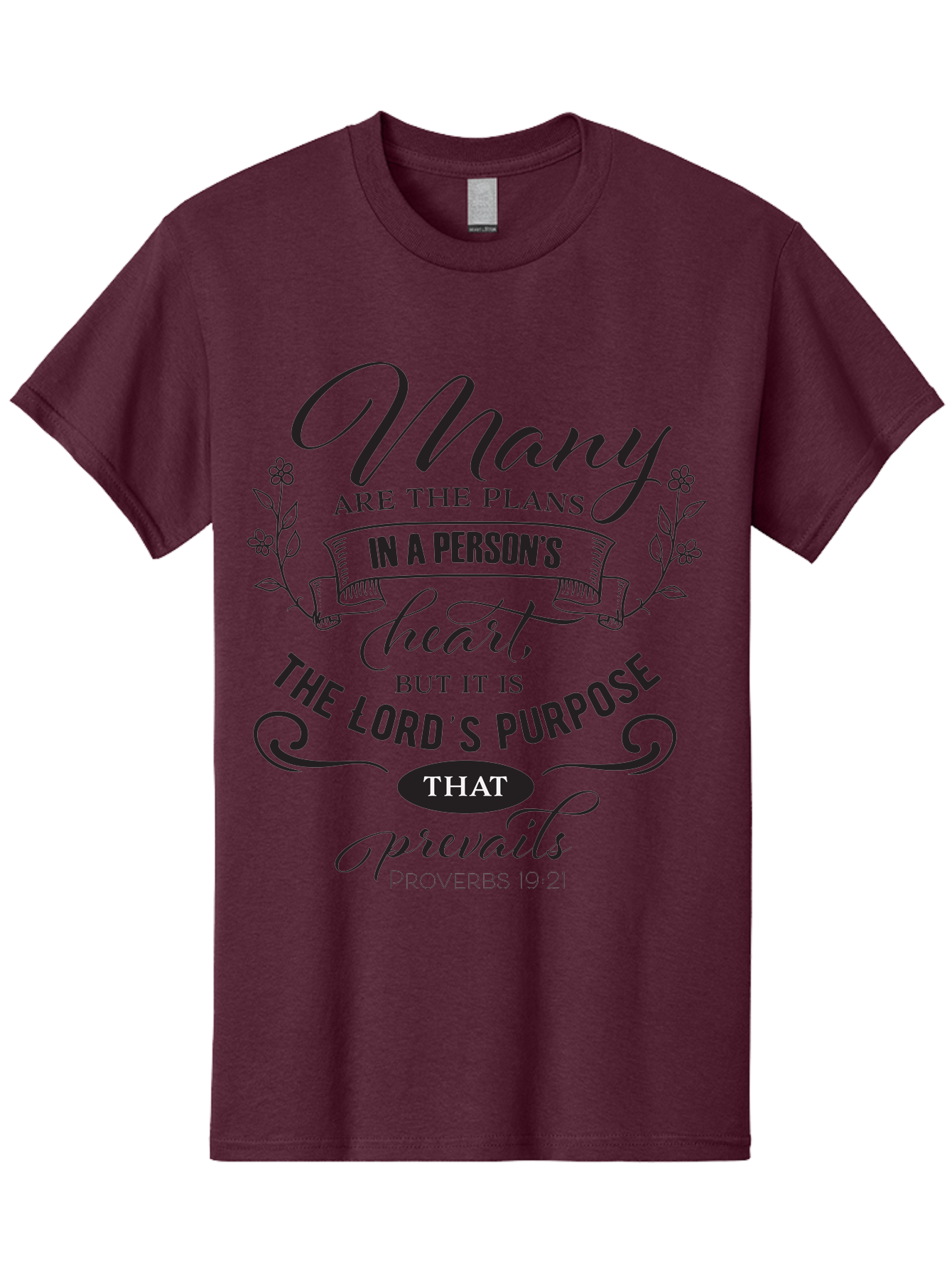 Proverbs-19-21 Men'S Graphic Tee, 100% Cotton, Comfortable Casual Summer Wear, Machine Washable, Inspirational Quote, Bible Verse, Proverbs 19:21, Many Are The Plans, Lord'S Purpose Prevails, Faith-Based Design, Motivational Message, Aad103