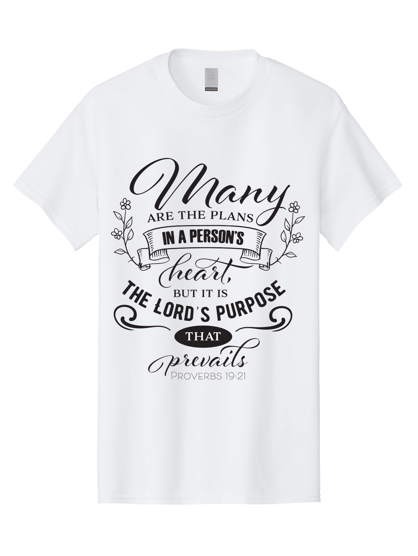 Proverbs-19-21 Men'S Graphic Tee, 100% Cotton, Comfortable Casual Summer Wear, Machine Washable, Inspirational Quote, Bible Verse, Proverbs 19:21, Many Are The Plans, Lord'S Purpose Prevails, Faith-Based Design, Motivational Message, Aad103
