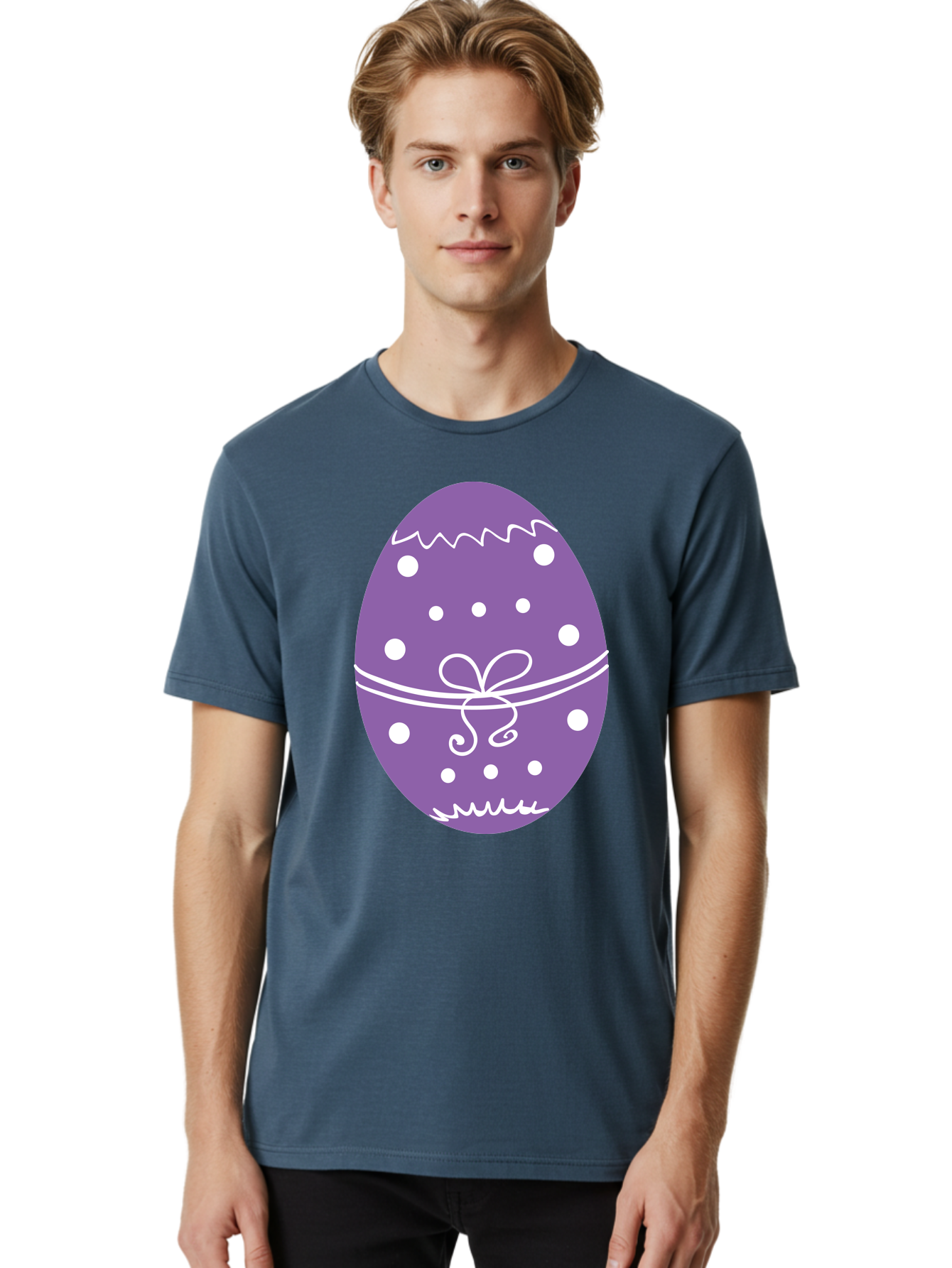 Purple-Easter-Egg Men'S Graphic Tee, 100% Cotton, Comfortable Casual Summer Wear, Machine Washable, Decorated Egg, Easter Egg, Purple Egg, Polka Dot Design, White Accents, Festive Pattern, Spring Decor, Holiday Theme, Egg Decoration Aad109