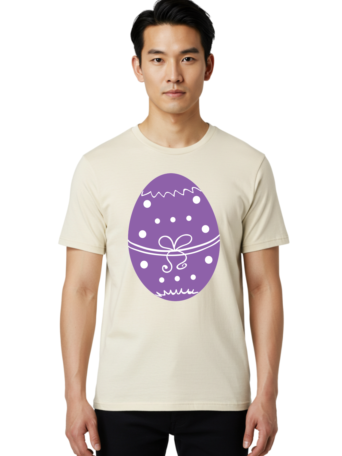 Purple-Easter-Egg Men'S Graphic Tee, 100% Cotton, Comfortable Casual Summer Wear, Machine Washable, Decorated Egg, Easter Egg, Purple Egg, Polka Dot Design, White Accents, Festive Pattern, Spring Decor, Holiday Theme, Egg Decoration Aad109