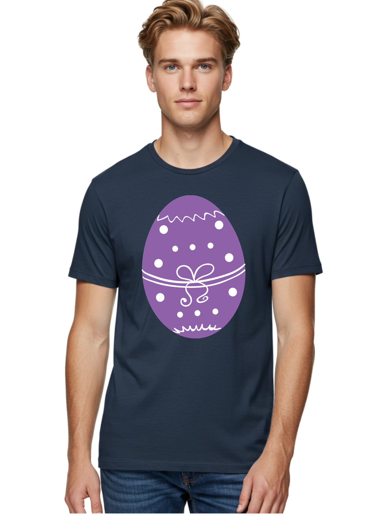 Purple-Easter-Egg Men'S Graphic Tee, 100% Cotton, Comfortable Casual Summer Wear, Machine Washable, Decorated Egg, Easter Egg, Purple Egg, Polka Dot Design, White Accents, Festive Pattern, Spring Decor, Holiday Theme, Egg Decoration Aad109