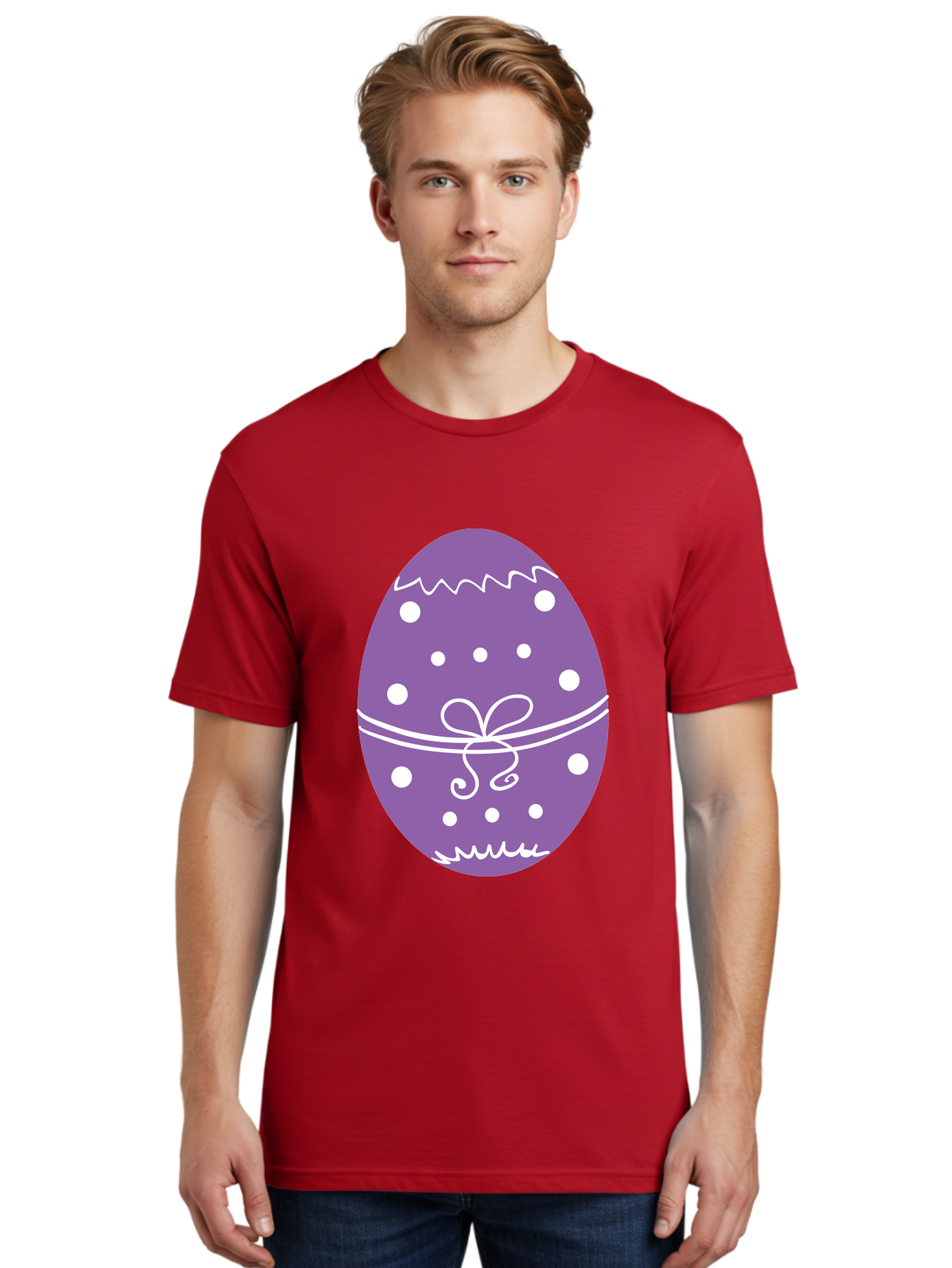 Purple-Easter-Egg Men'S Graphic Tee, 100% Cotton, Comfortable Casual Summer Wear, Machine Washable, Decorated Egg, Easter Egg, Purple Egg, Polka Dot Design, White Accents, Festive Pattern, Spring Decor, Holiday Theme, Egg Decoration Aad109