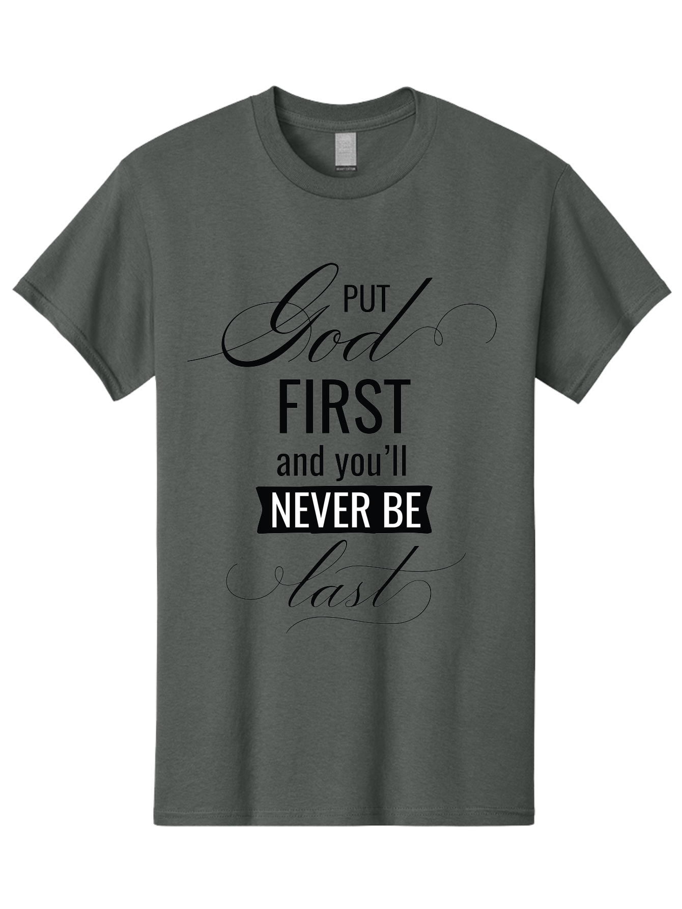 Put-God-First Men'S Graphic Tee, 100% Cotton, Comfortable Casual Summer Wear, Machine Washable, Inspirational Quote, Motivational Words, Faith-Based Message, Put God First, Inspirational Sayings, Motivational Phrases, Spiritual Guidance, Aad110