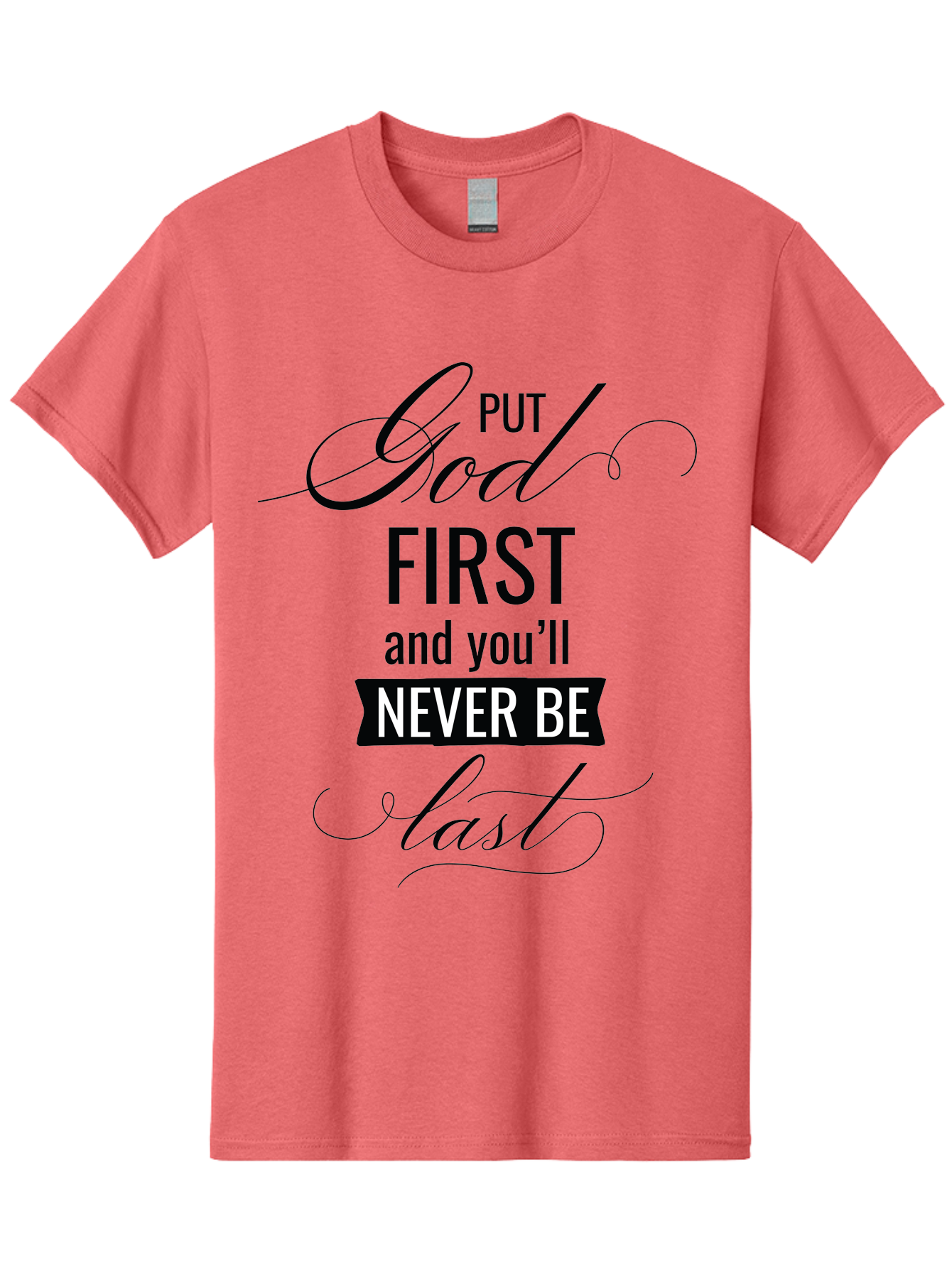 Put-God-First Men'S Graphic Tee, 100% Cotton, Comfortable Casual Summer Wear, Machine Washable, Inspirational Quote, Motivational Words, Faith-Based Message, Put God First, Inspirational Sayings, Motivational Phrases, Spiritual Guidance, Aad110