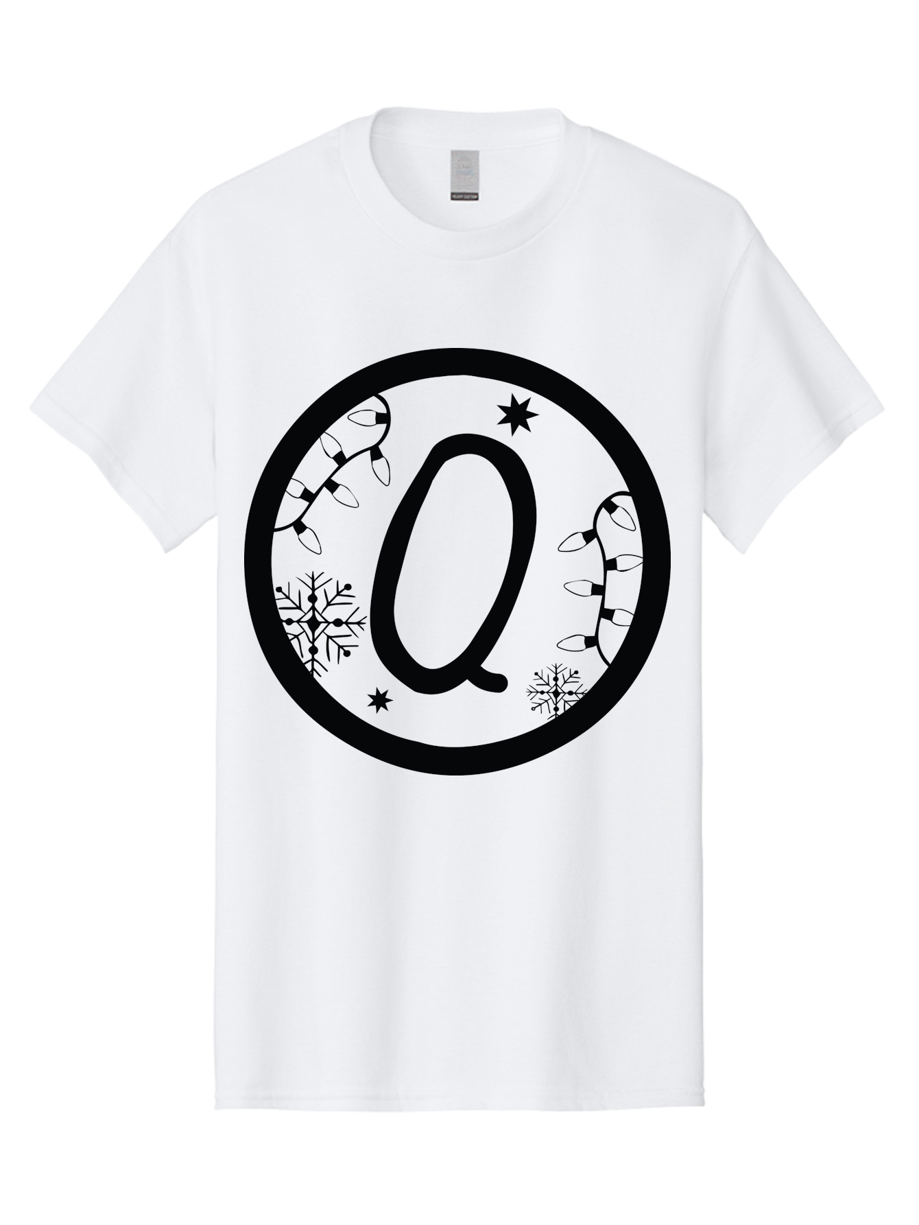 Q Men'S Graphic Tee, 100% Cotton, Comfortable Casual Summer Wear, Machine Washable, Christmas Decorations, Holiday Lights, Festive Snowflakes, Winter Wonderland, Black And Green Theme, Letter Q, Christmas Ornaments, Seasonal Design Aad111