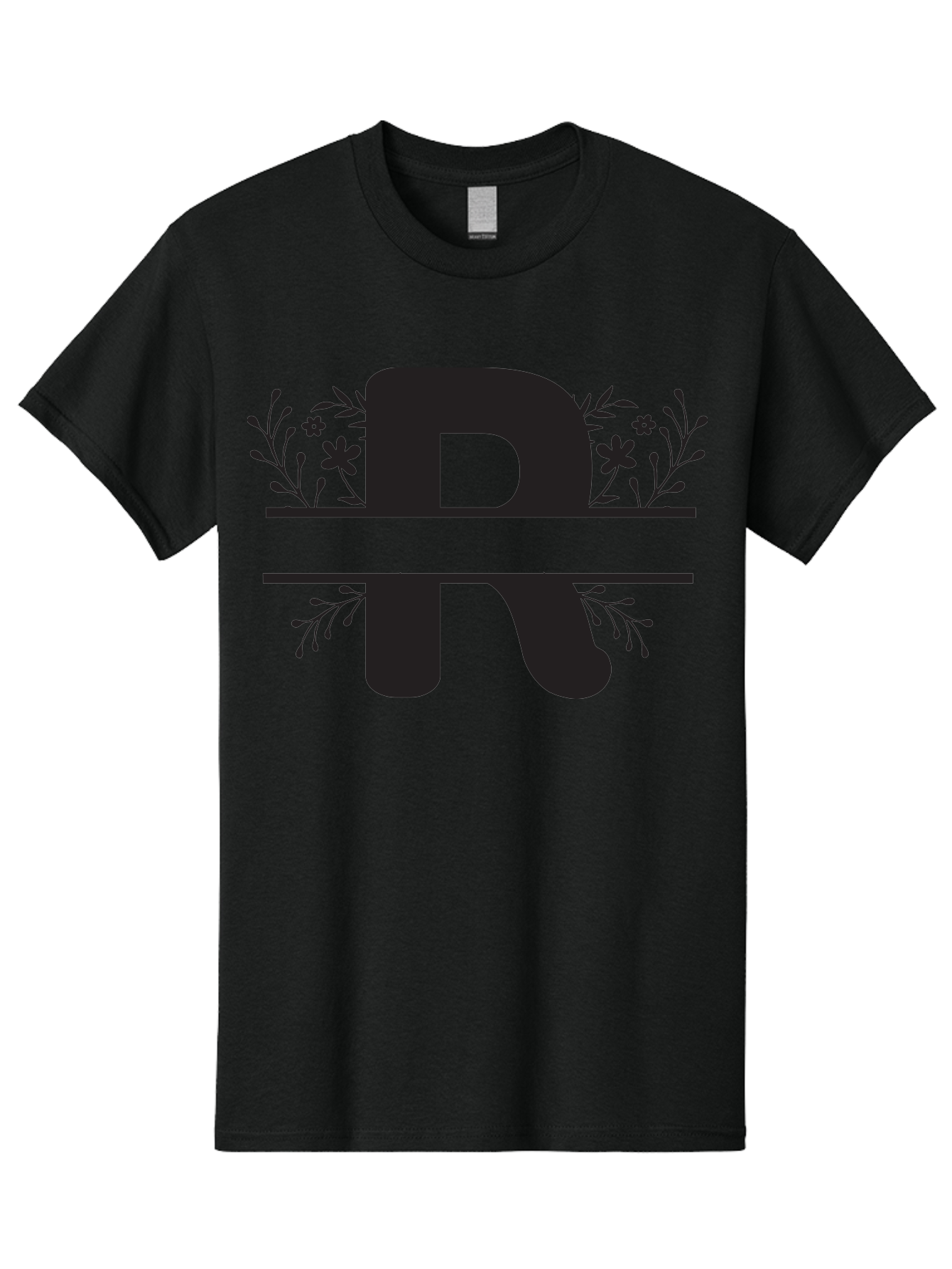 R Men'S Graphic Tee, 100% Cotton, Comfortable Casual Summer Wear, Machine Washable, Stylized Letter R, Floral Design, Black Lettering, Decorative Elements, Flowers And Leaves, Elegant Typography, Sophisticated Graphics Aad112