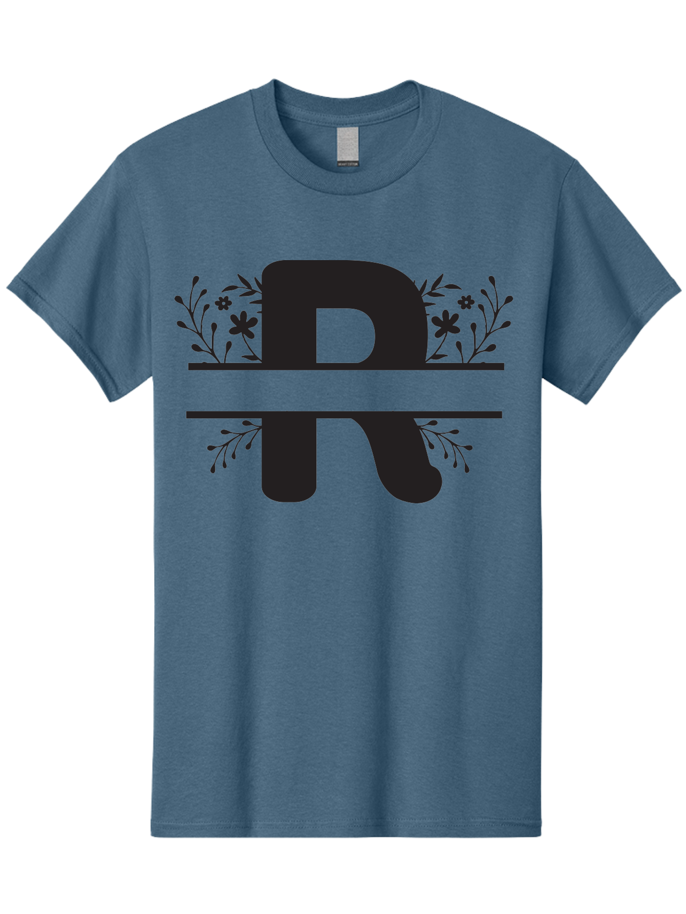 R Men'S Graphic Tee, 100% Cotton, Comfortable Casual Summer Wear, Machine Washable, Stylized Letter R, Floral Design, Black Lettering, Decorative Elements, Flowers And Leaves, Elegant Typography, Sophisticated Graphics Aad112