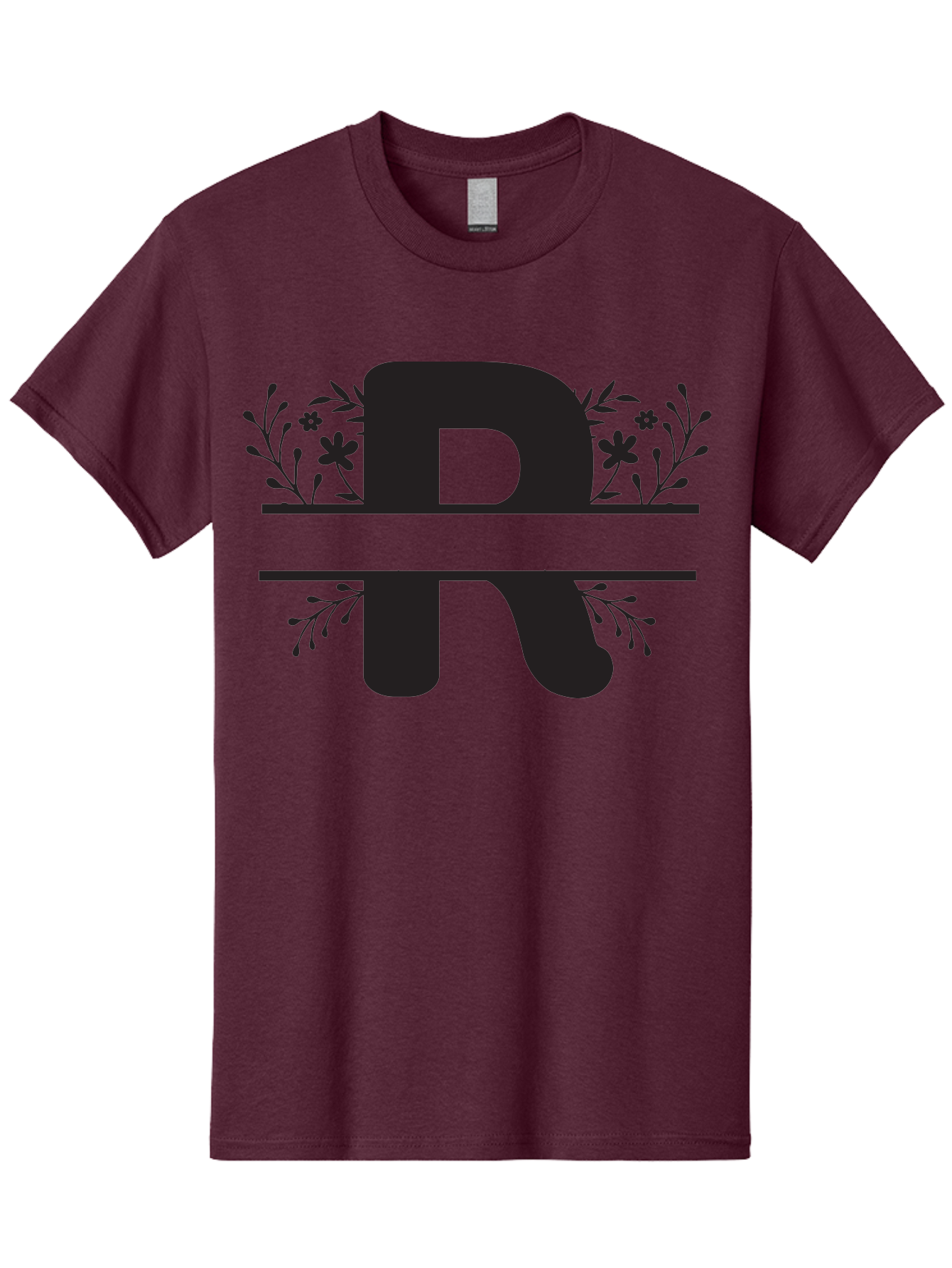 R Men'S Graphic Tee, 100% Cotton, Comfortable Casual Summer Wear, Machine Washable, Stylized Letter R, Floral Design, Black Lettering, Decorative Elements, Flowers And Leaves, Elegant Typography, Sophisticated Graphics Aad112