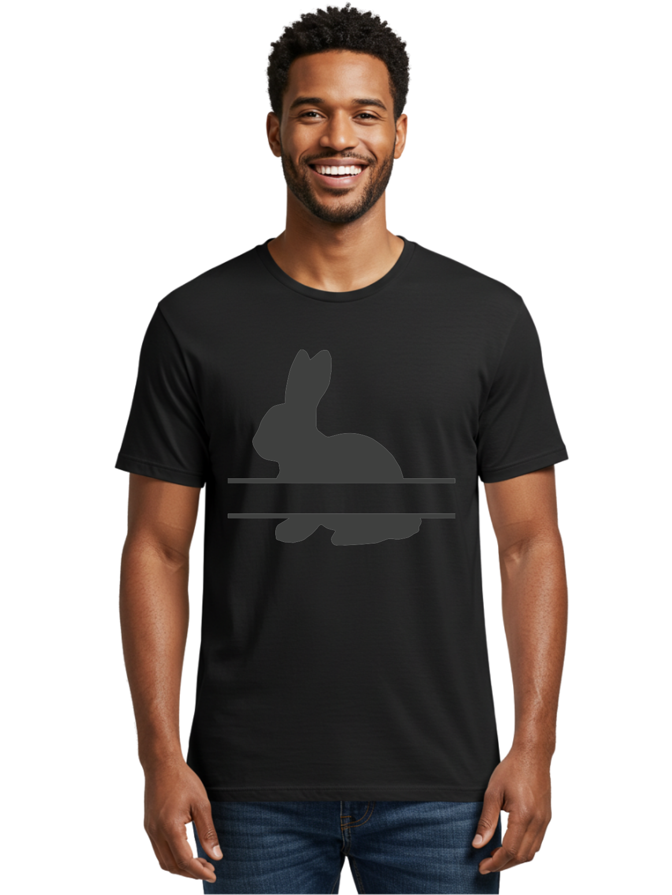 Rabbit-Silhouette Men'S Graphic Tee, 100% Cotton, Comfortable Casual Summer Wear, Machine Washable, Rabbit Silhouette, Minimalist Design, Simple Shape, Black Silhouette, Cute Rabbit, Modern Art, Creative Illustration, Simple Graphics Aad114