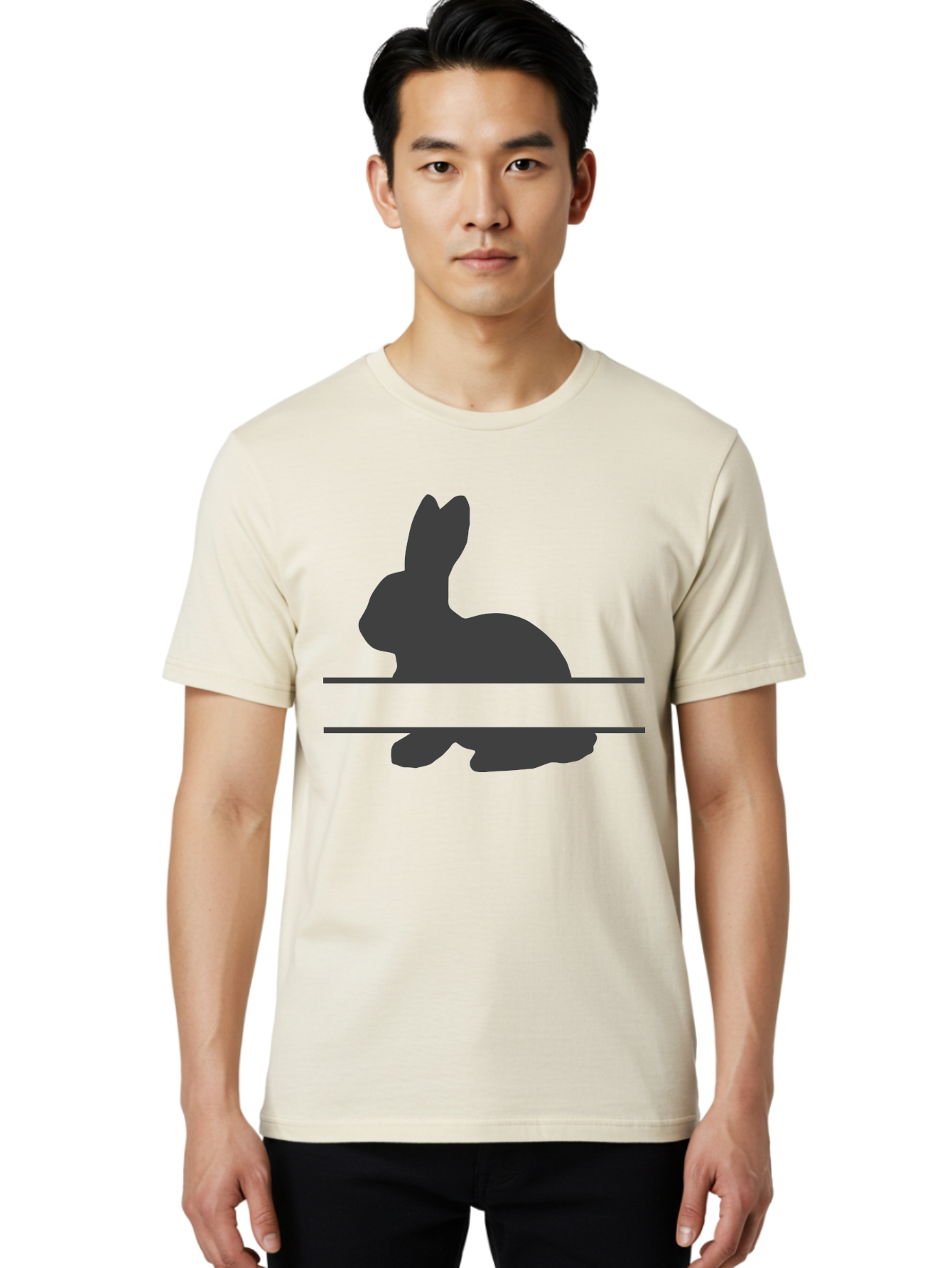 Rabbit-Silhouette Men'S Graphic Tee, 100% Cotton, Comfortable Casual Summer Wear, Machine Washable, Rabbit Silhouette, Minimalist Design, Simple Shape, Black Silhouette, Cute Rabbit, Modern Art, Creative Illustration, Simple Graphics Aad114
