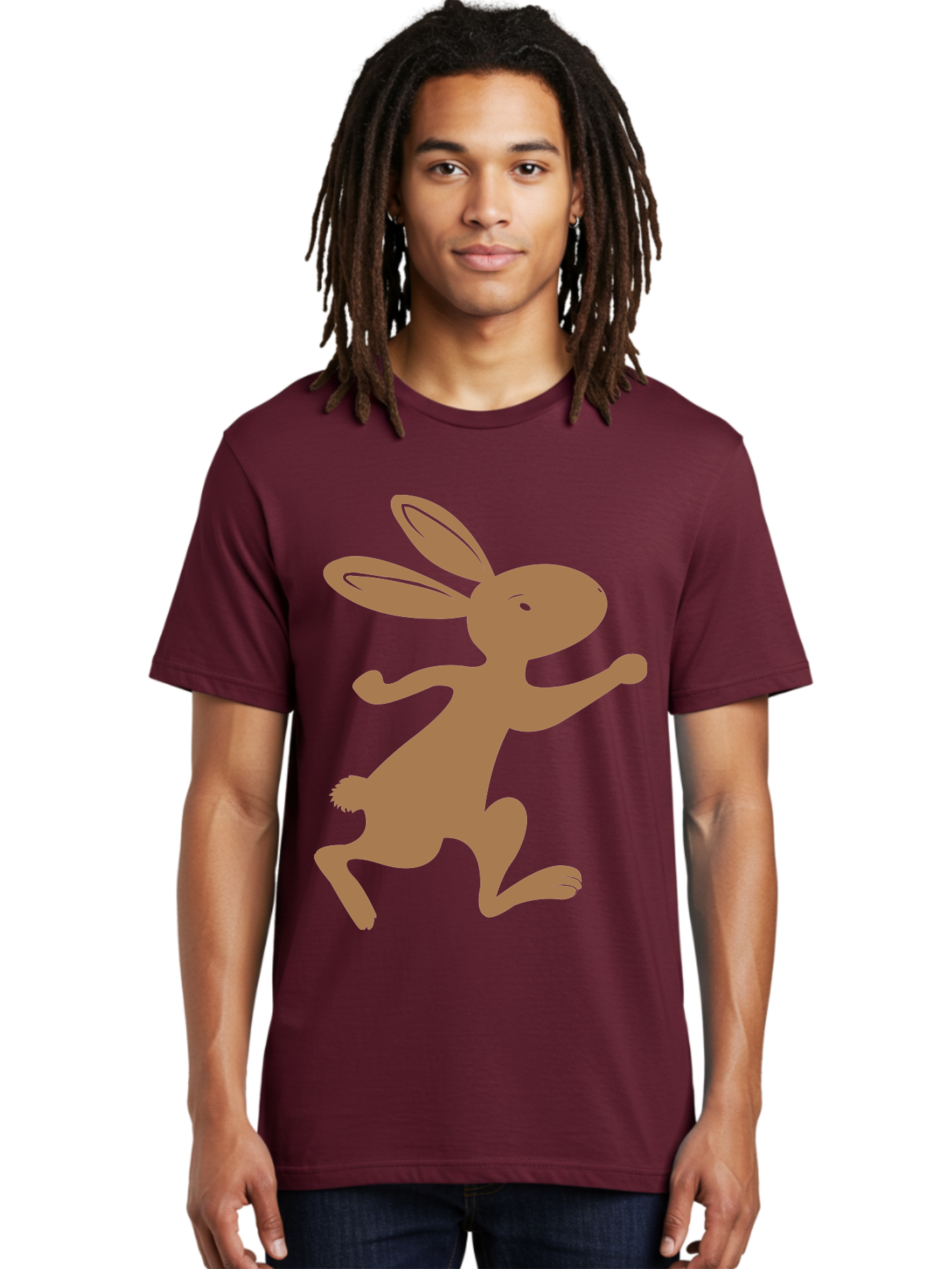 Rabbit Men'S Graphic Tee, 100% Cotton, Comfortable Casual Summer Wear, Machine Washable, Cartoon Rabbit, Jumping Rabbit, Brown Rabbit, Playful Pose, Cute Illustration, Simple Design, Whimsical Art, Cartoon Character, Funny Rabbit Aad115