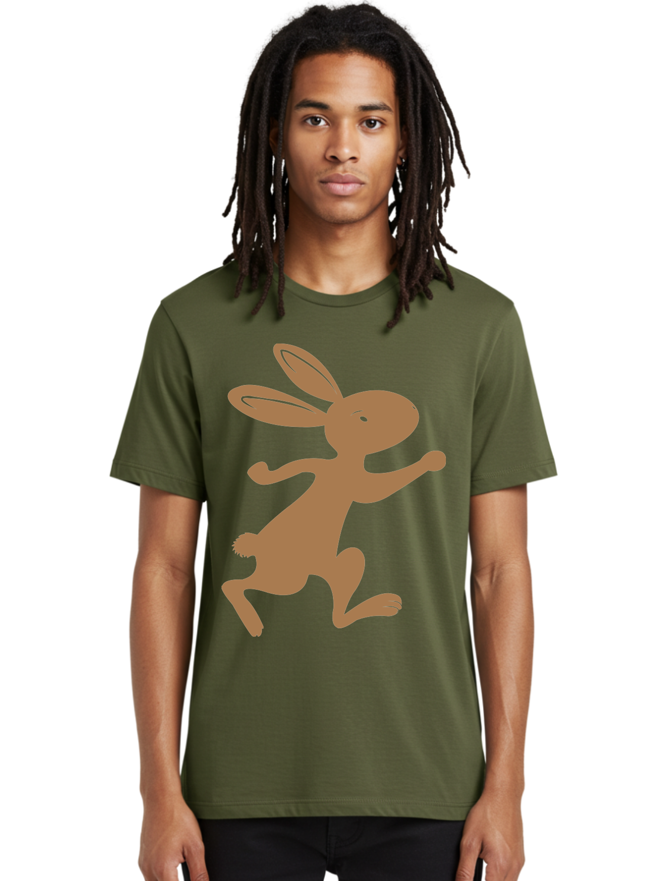 Rabbit Men'S Graphic Tee, 100% Cotton, Comfortable Casual Summer Wear, Machine Washable, Cartoon Rabbit, Jumping Rabbit, Brown Rabbit, Playful Pose, Cute Illustration, Simple Design, Whimsical Art, Cartoon Character, Funny Rabbit Aad115