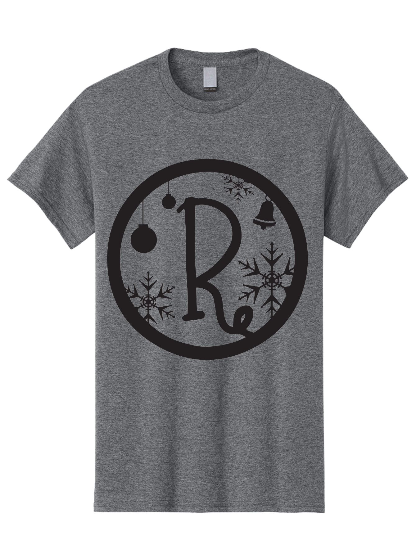 Re Men'S Graphic Tee, 100% Cotton, Comfortable Casual Summer Wear, Machine Washable, Black Logo, Christmas Decorations, Snowflakes, Hanging Ornaments, Festive Bell, Winter Wonderland, Holiday Theme, Circular Design Aad117