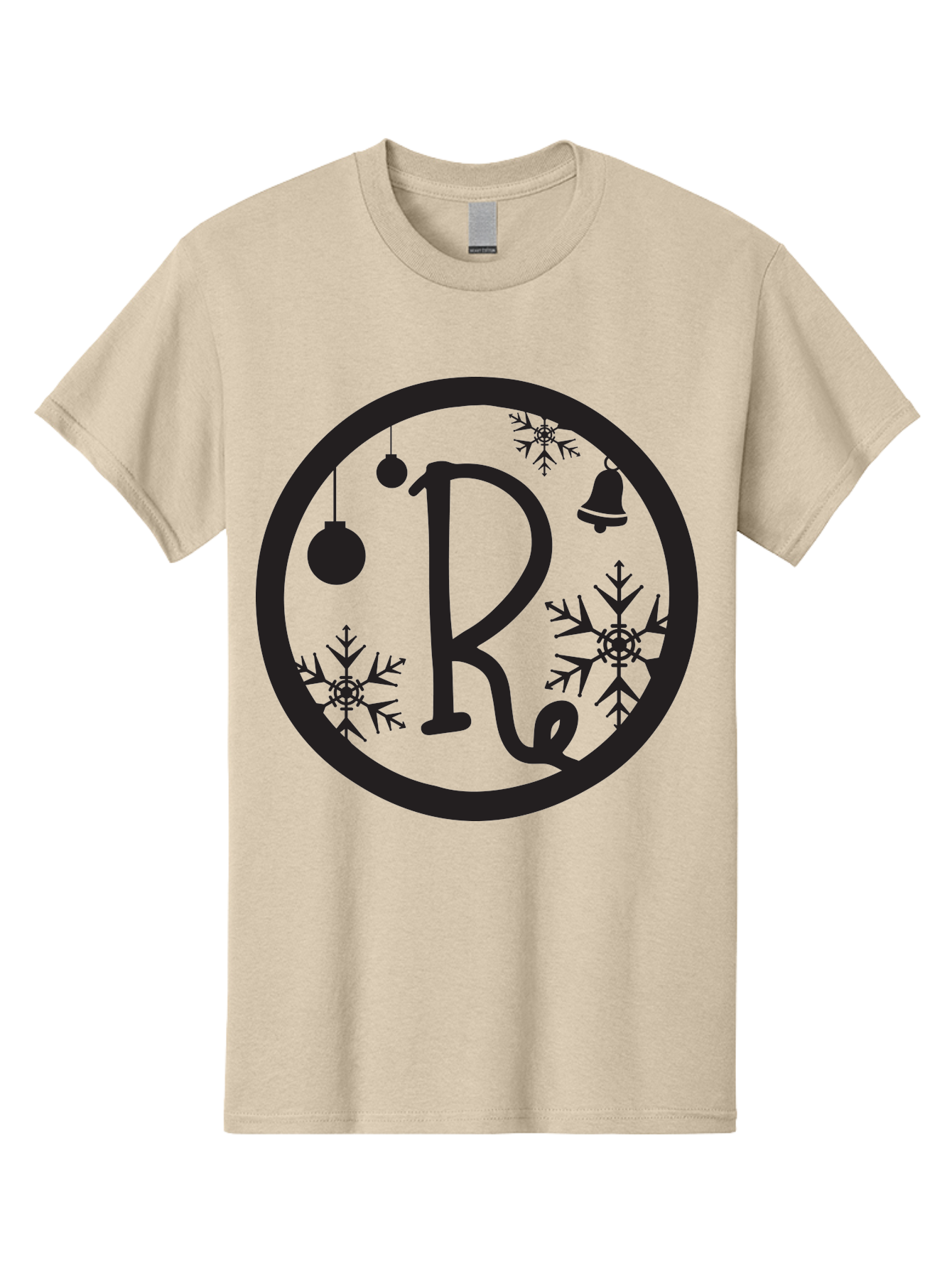 Re Men'S Graphic Tee, 100% Cotton, Comfortable Casual Summer Wear, Machine Washable, Black Logo, Christmas Decorations, Snowflakes, Hanging Ornaments, Festive Bell, Winter Wonderland, Holiday Theme, Circular Design Aad117