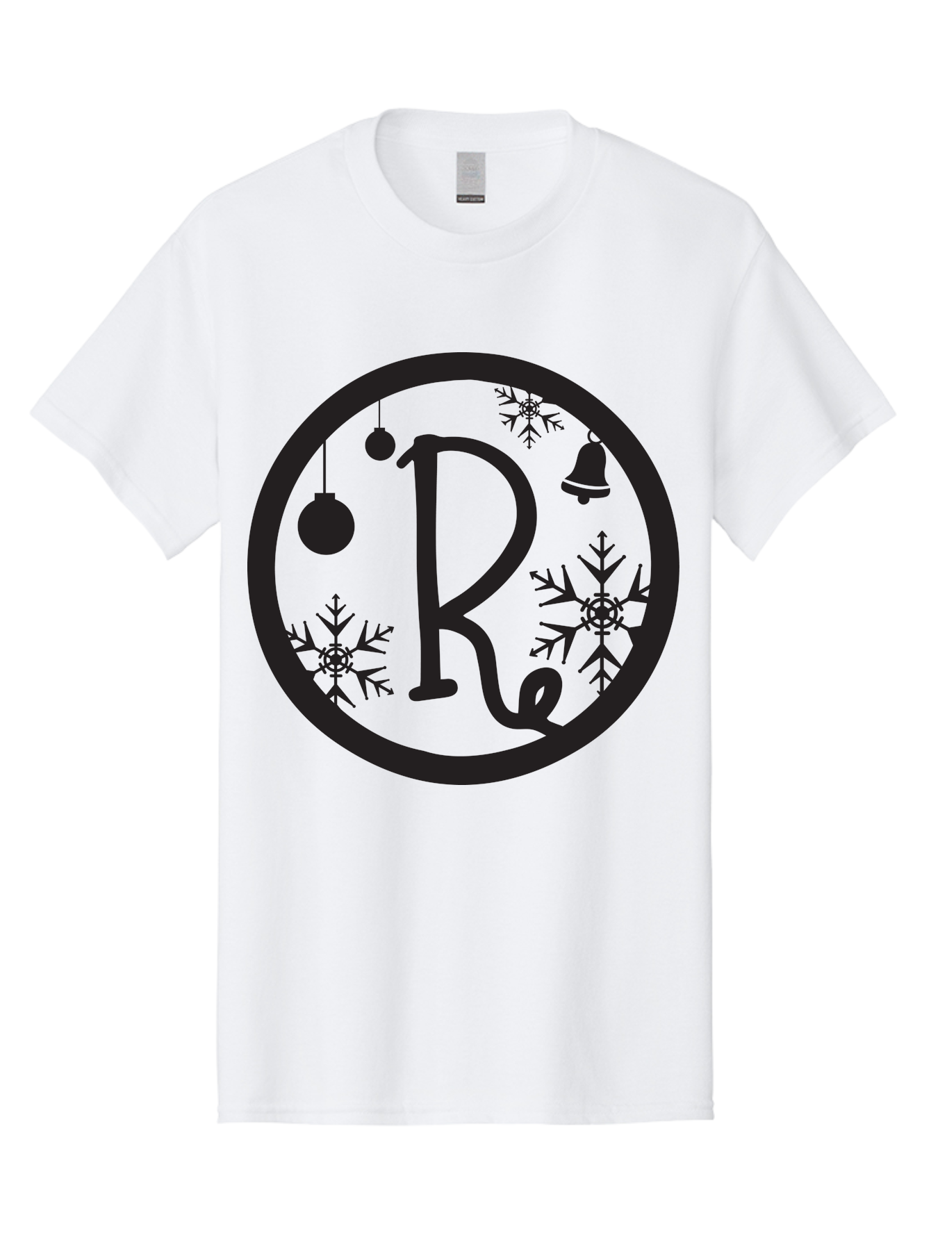 Re Men'S Graphic Tee, 100% Cotton, Comfortable Casual Summer Wear, Machine Washable, Black Logo, Christmas Decorations, Snowflakes, Hanging Ornaments, Festive Bell, Winter Wonderland, Holiday Theme, Circular Design Aad117