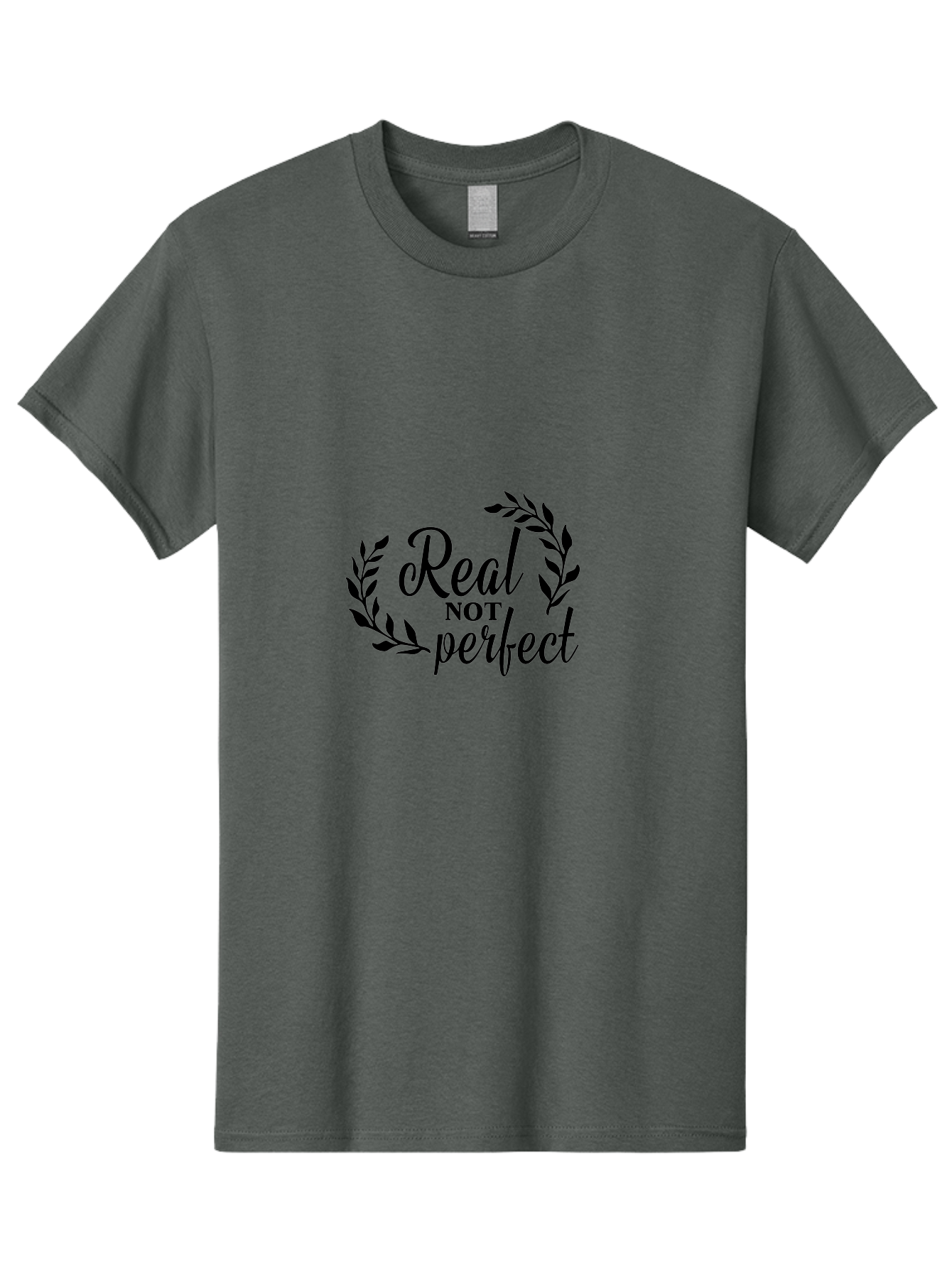 Real-Not-Perfect Men'S Graphic Tee, 100% Cotton, Comfortable Casual Summer Wear, Machine Washable, Motivational Quotes, Inspirational Sayings, Positive Affirmations, Self-Acceptance, Self-Love, Body Positivity, Empowerment, Laurel Wreath, Aad118