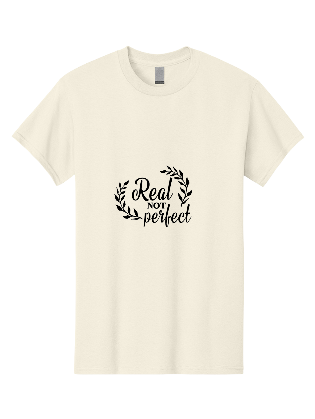 Real-Not-Perfect Men'S Graphic Tee, 100% Cotton, Comfortable Casual Summer Wear, Machine Washable, Motivational Quotes, Inspirational Sayings, Positive Affirmations, Self-Acceptance, Self-Love, Body Positivity, Empowerment, Laurel Wreath, Aad118