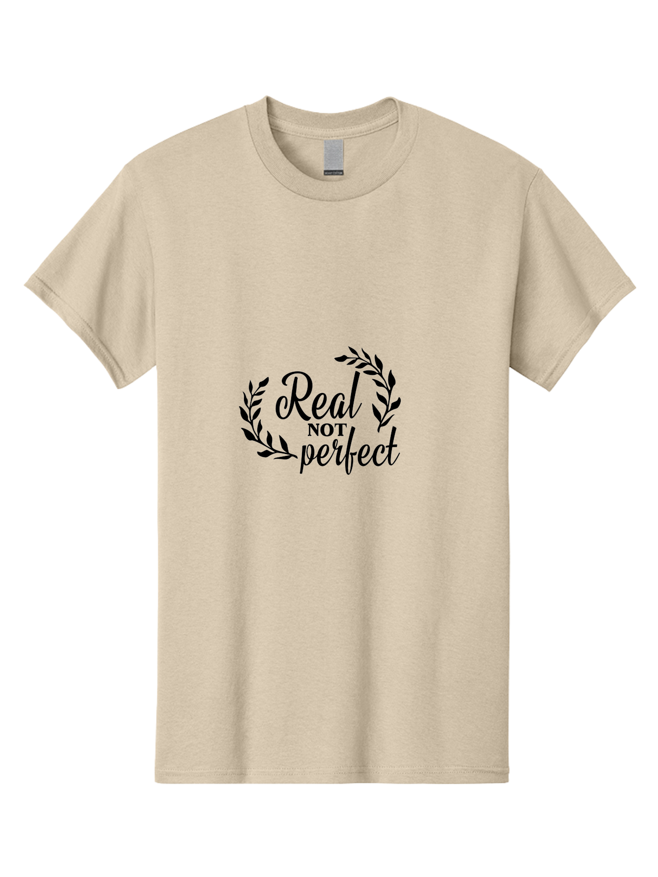 Real-Not-Perfect Men'S Graphic Tee, 100% Cotton, Comfortable Casual Summer Wear, Machine Washable, Motivational Quotes, Inspirational Sayings, Positive Affirmations, Self-Acceptance, Self-Love, Body Positivity, Empowerment, Laurel Wreath, Aad118