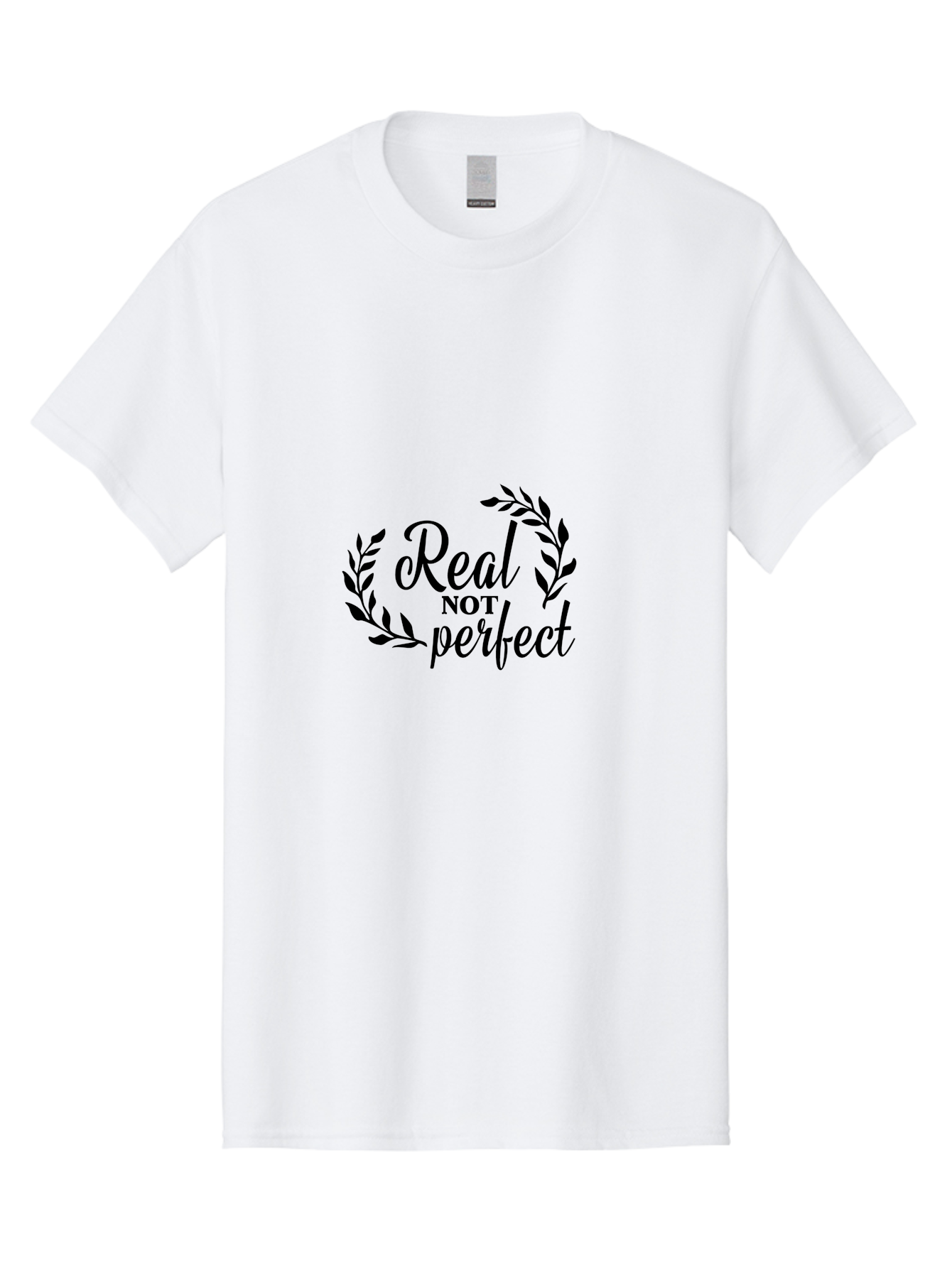 Real-Not-Perfect Men'S Graphic Tee, 100% Cotton, Comfortable Casual Summer Wear, Machine Washable, Motivational Quotes, Inspirational Sayings, Positive Affirmations, Self-Acceptance, Self-Love, Body Positivity, Empowerment, Laurel Wreath, Aad118