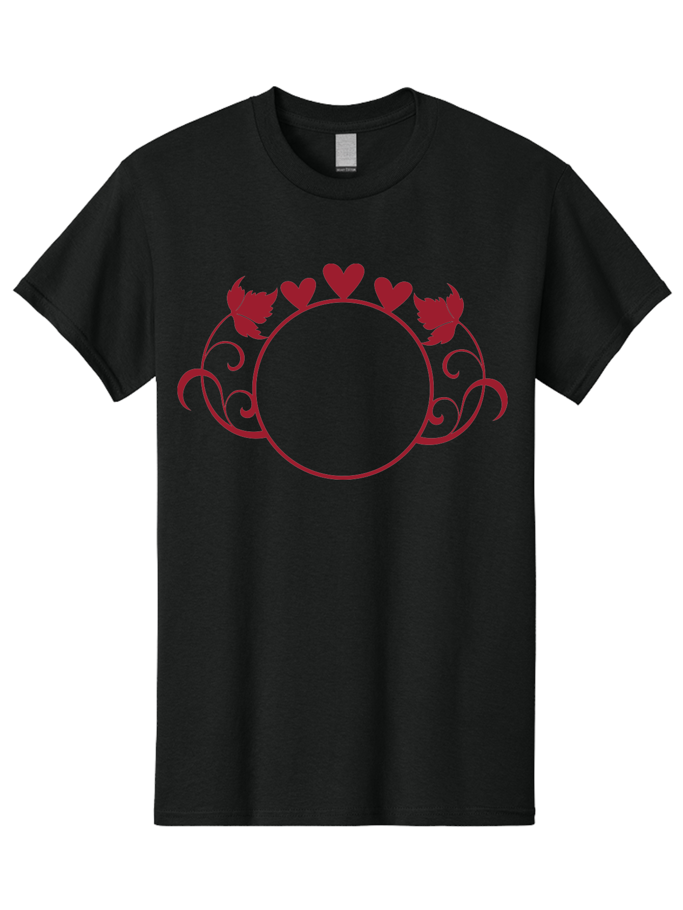 Red-Heart-Border Men'S Graphic Tee, 100% Cotton, Comfortable Casual Summer Wear, Machine Washable, Red Hearts, Red Leaves, Circular Frame, Decorative Border, Elegant Design, Valentines Day Theme, Floral Pattern, Whimsical Elements, Aad119