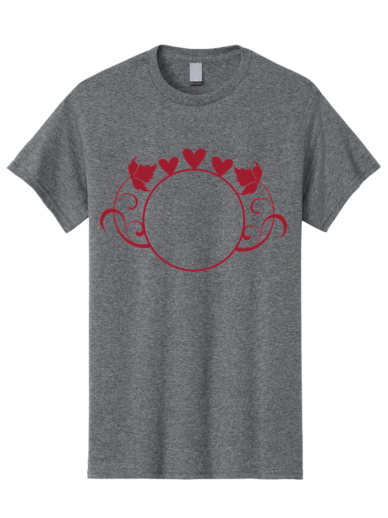 Red-Heart-Border Men'S Graphic Tee, 100% Cotton, Comfortable Casual Summer Wear, Machine Washable, Red Hearts, Red Leaves, Circular Frame, Decorative Border, Elegant Design, Valentines Day Theme, Floral Pattern, Whimsical Elements, Aad119