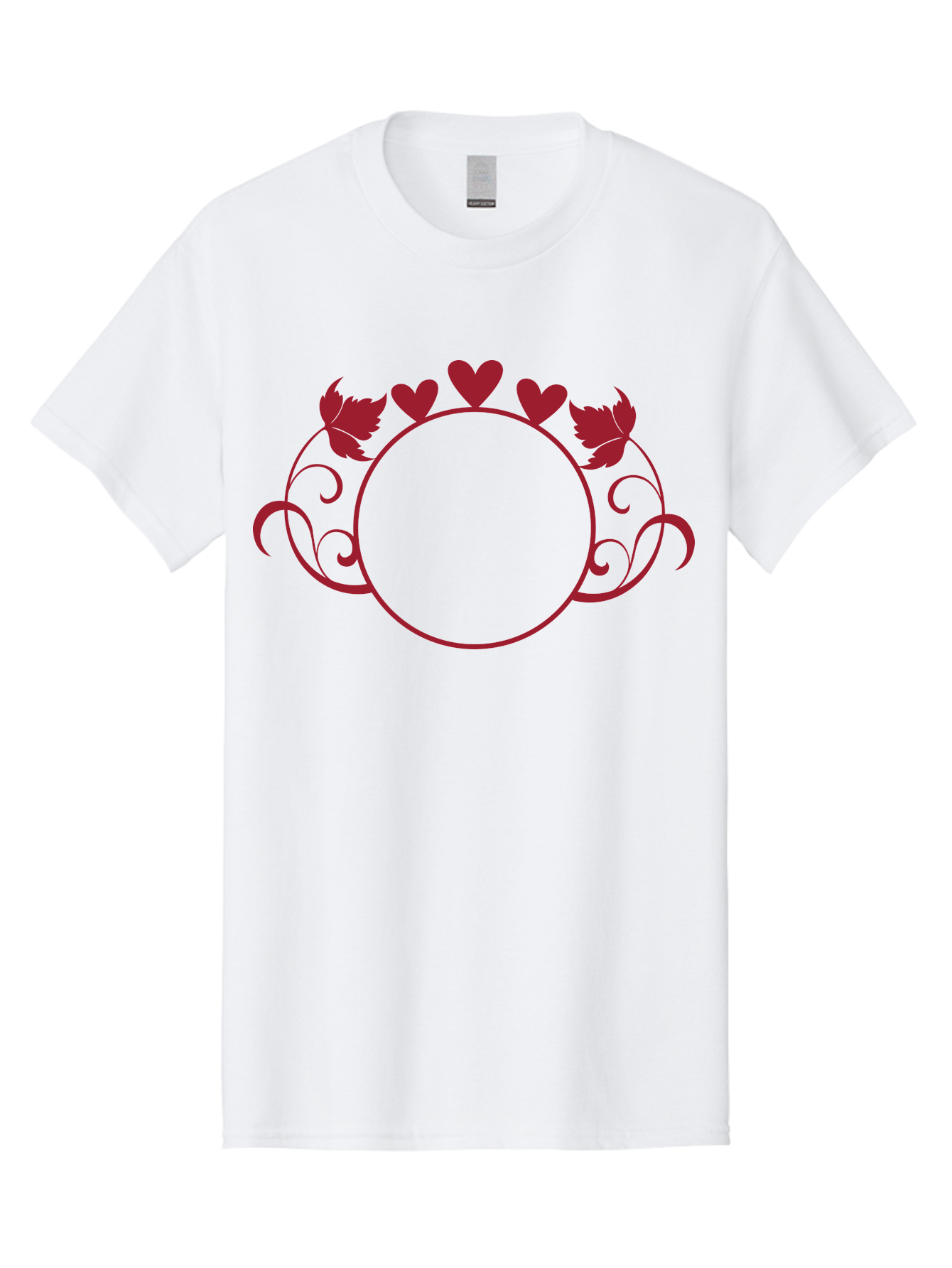 Red-Heart-Border Men'S Graphic Tee, 100% Cotton, Comfortable Casual Summer Wear, Machine Washable, Red Hearts, Red Leaves, Circular Frame, Decorative Border, Elegant Design, Valentines Day Theme, Floral Pattern, Whimsical Elements, Aad119