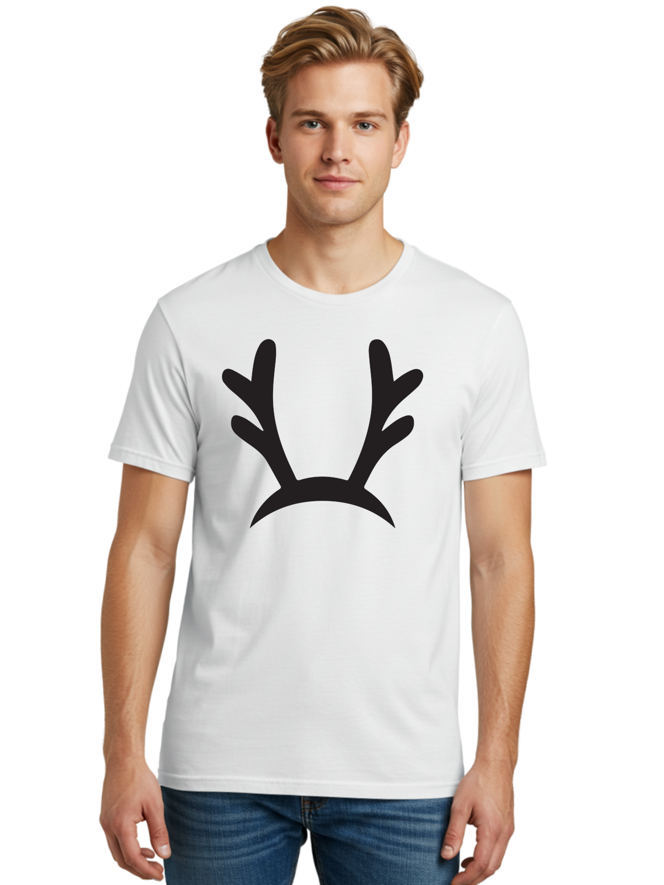 Reindeer-Antlers Men'S Graphic Tee, 100% Cotton, Comfortable Casual Summer Wear, Machine Washable, Reindeer Antlers, Festive Accessories, Holiday Decorations, Christmas Attire, Party Props, Novelty Headbands, Antler Headband Aad121
