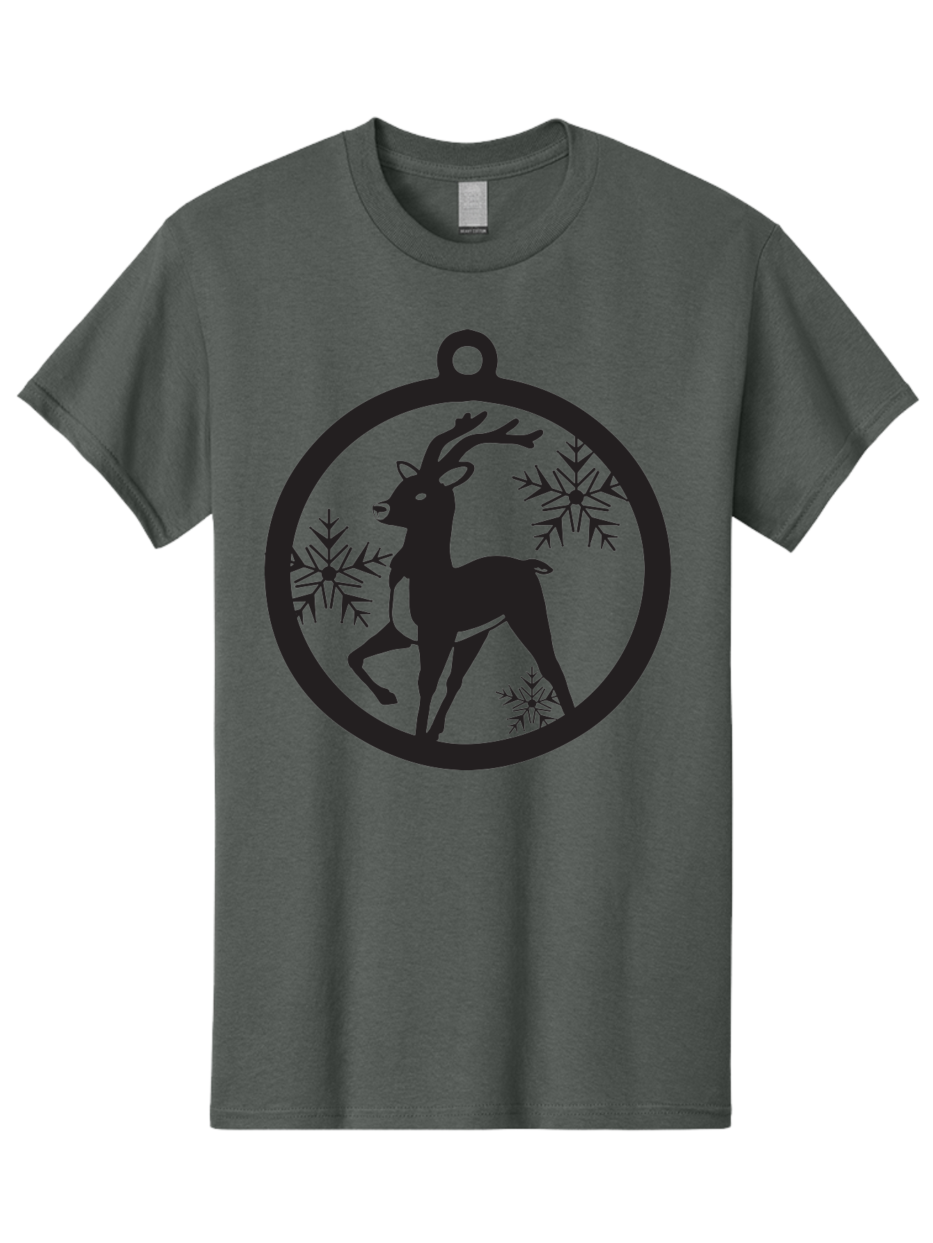 Reindeer-Ornament Men'S Graphic Tee, 100% Cotton, Comfortable Casual Summer Wear, Machine Washable, Reindeer Silhouette, Christmas Ornament Design, Snowflake Pattern, Festive Decor, Holiday Theme, Winter Decoration, Seasonal Charm, Aad122