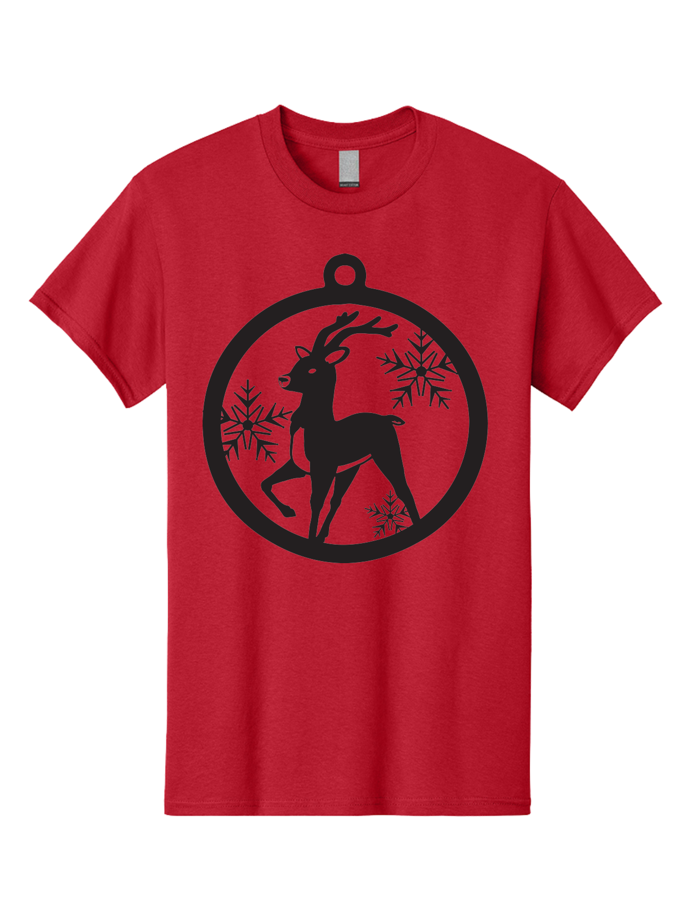 Reindeer-Ornament Men'S Graphic Tee, 100% Cotton, Comfortable Casual Summer Wear, Machine Washable, Reindeer Silhouette, Christmas Ornament Design, Snowflake Pattern, Festive Decor, Holiday Theme, Winter Decoration, Seasonal Charm, Aad122