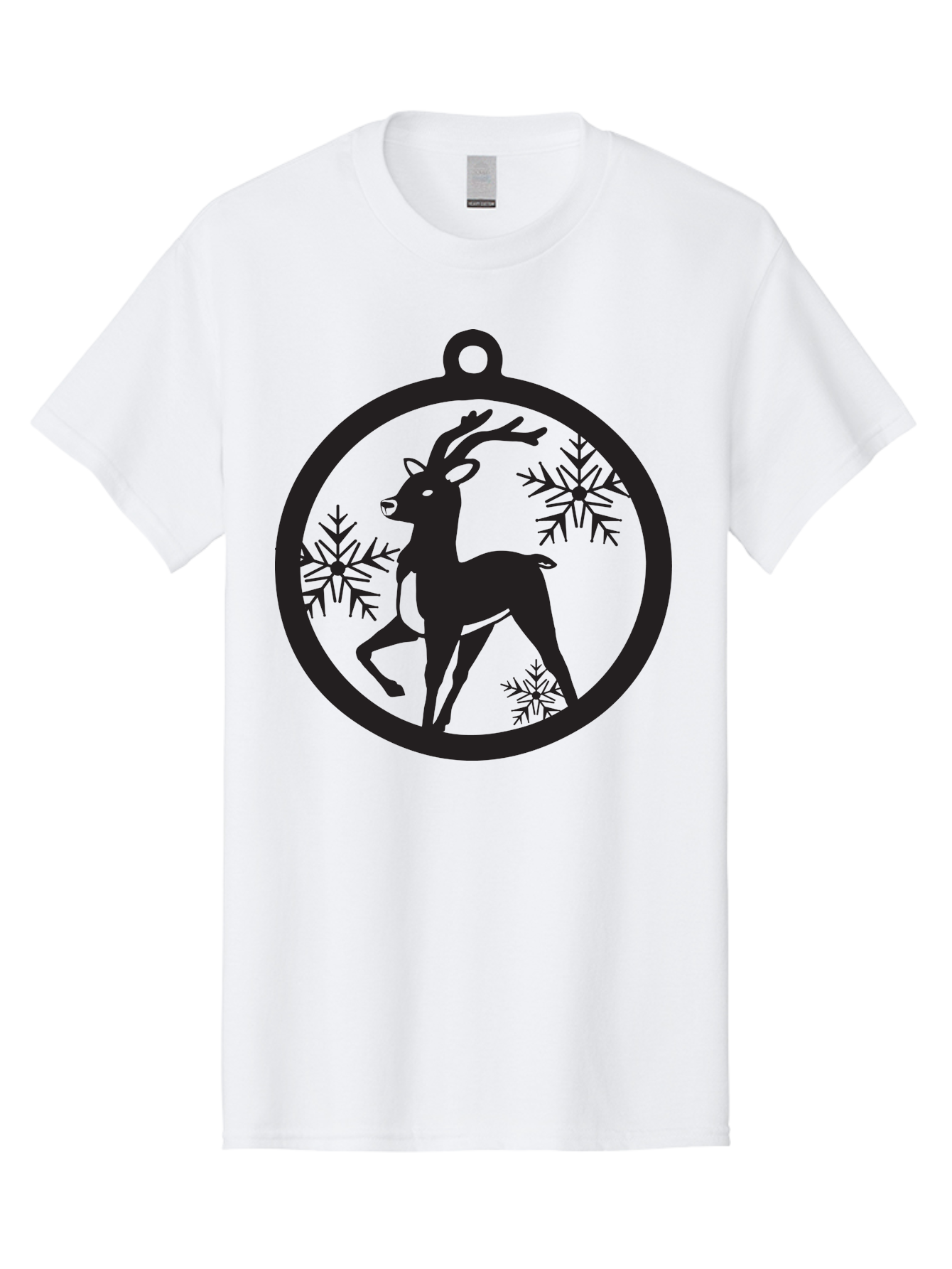 Reindeer-Ornament Men'S Graphic Tee, 100% Cotton, Comfortable Casual Summer Wear, Machine Washable, Reindeer Silhouette, Christmas Ornament Design, Snowflake Pattern, Festive Decor, Holiday Theme, Winter Decoration, Seasonal Charm, Aad122
