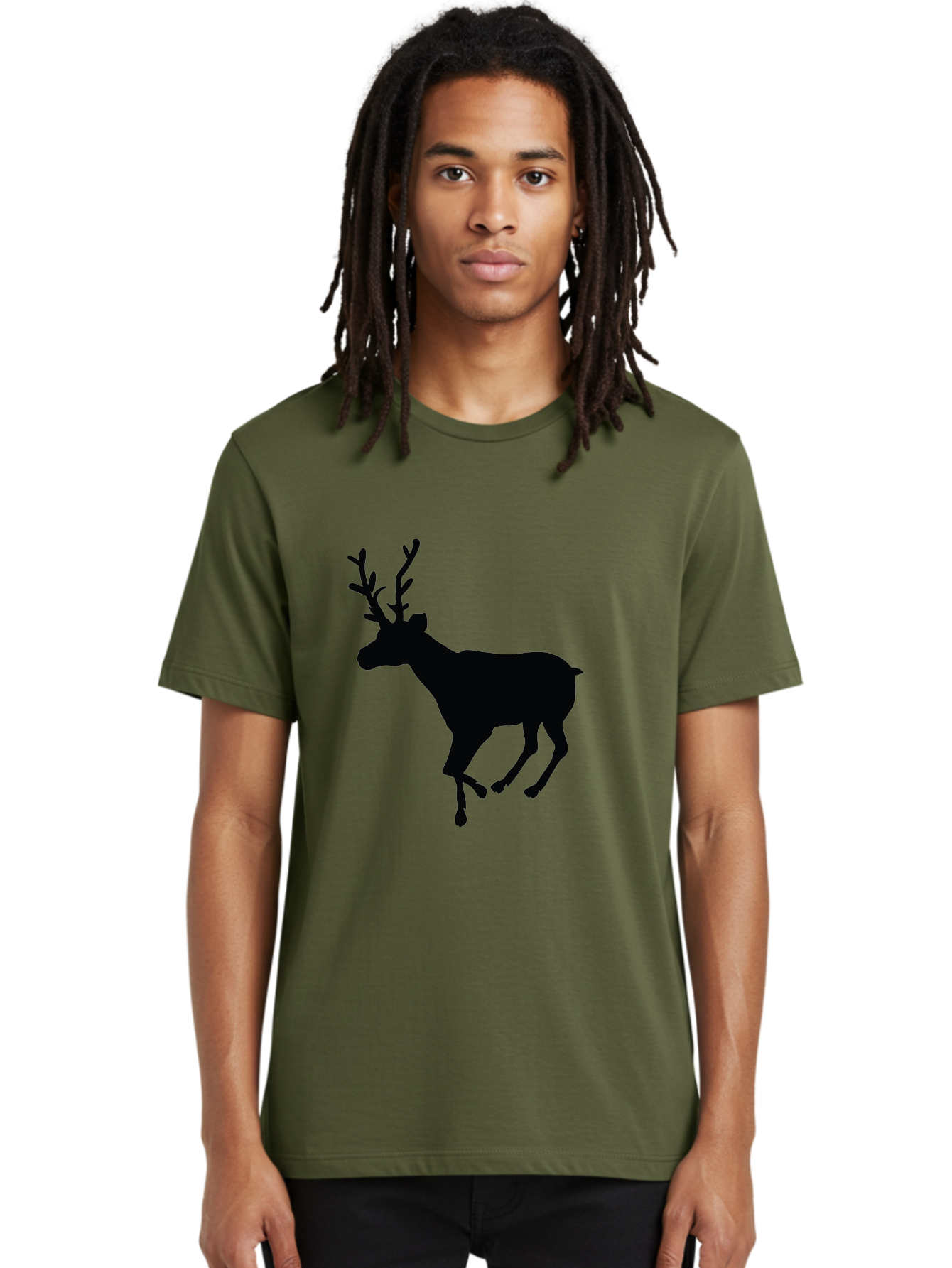 Reindeer-Silhouette Men'S Graphic Tee, 100% Cotton, Comfortable Casual Summer Wear, Machine Washable, Reindeer Silhouette, Deer Running, Antlered Animal, Wildlife Graphic, Festive Design, Winter Symbol, Holiday Icon, Minimalist Art Aad123