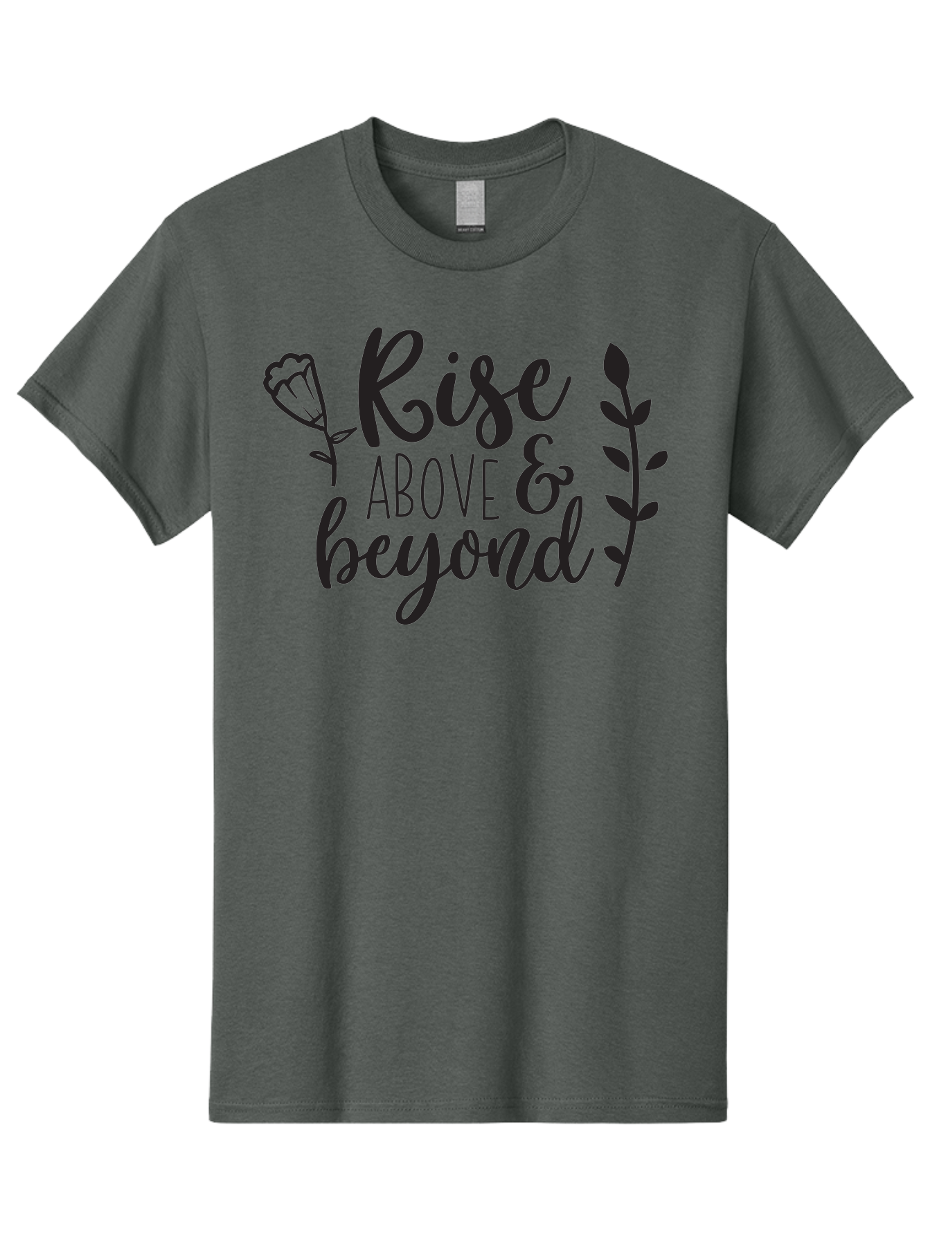Rise-Above-Beyond Men'S Graphic Tee, 100% Cotton, Comfortable Casual Summer Wear, Machine Washable, Inspirational Quote, Motivational Phrase, Rise Above, Personal Growth, Self-Improvement, Floral Design, Leafy Elements, Uplifting Message, Aad128