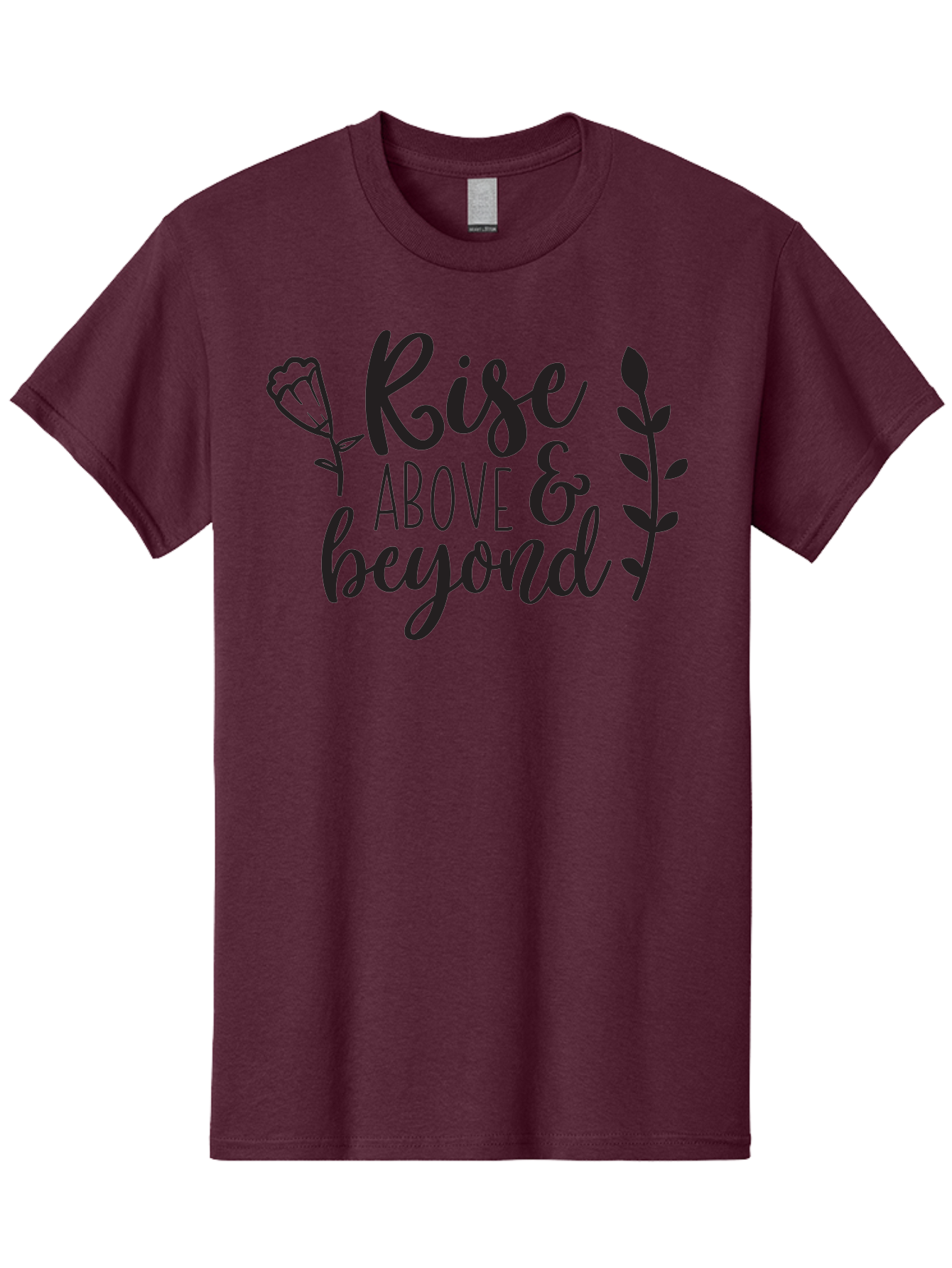 Rise-Above-Beyond Men'S Graphic Tee, 100% Cotton, Comfortable Casual Summer Wear, Machine Washable, Inspirational Quote, Motivational Phrase, Rise Above, Personal Growth, Self-Improvement, Floral Design, Leafy Elements, Uplifting Message, Aad128