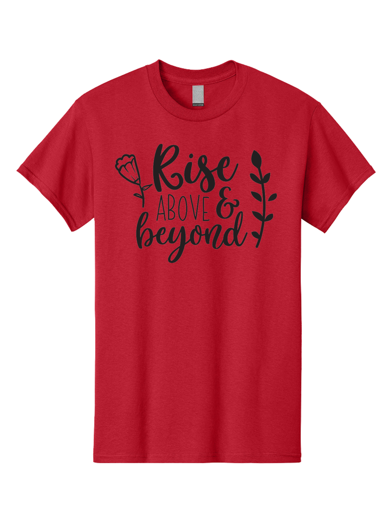 Rise-Above-Beyond Men'S Graphic Tee, 100% Cotton, Comfortable Casual Summer Wear, Machine Washable, Inspirational Quote, Motivational Phrase, Rise Above, Personal Growth, Self-Improvement, Floral Design, Leafy Elements, Uplifting Message, Aad128