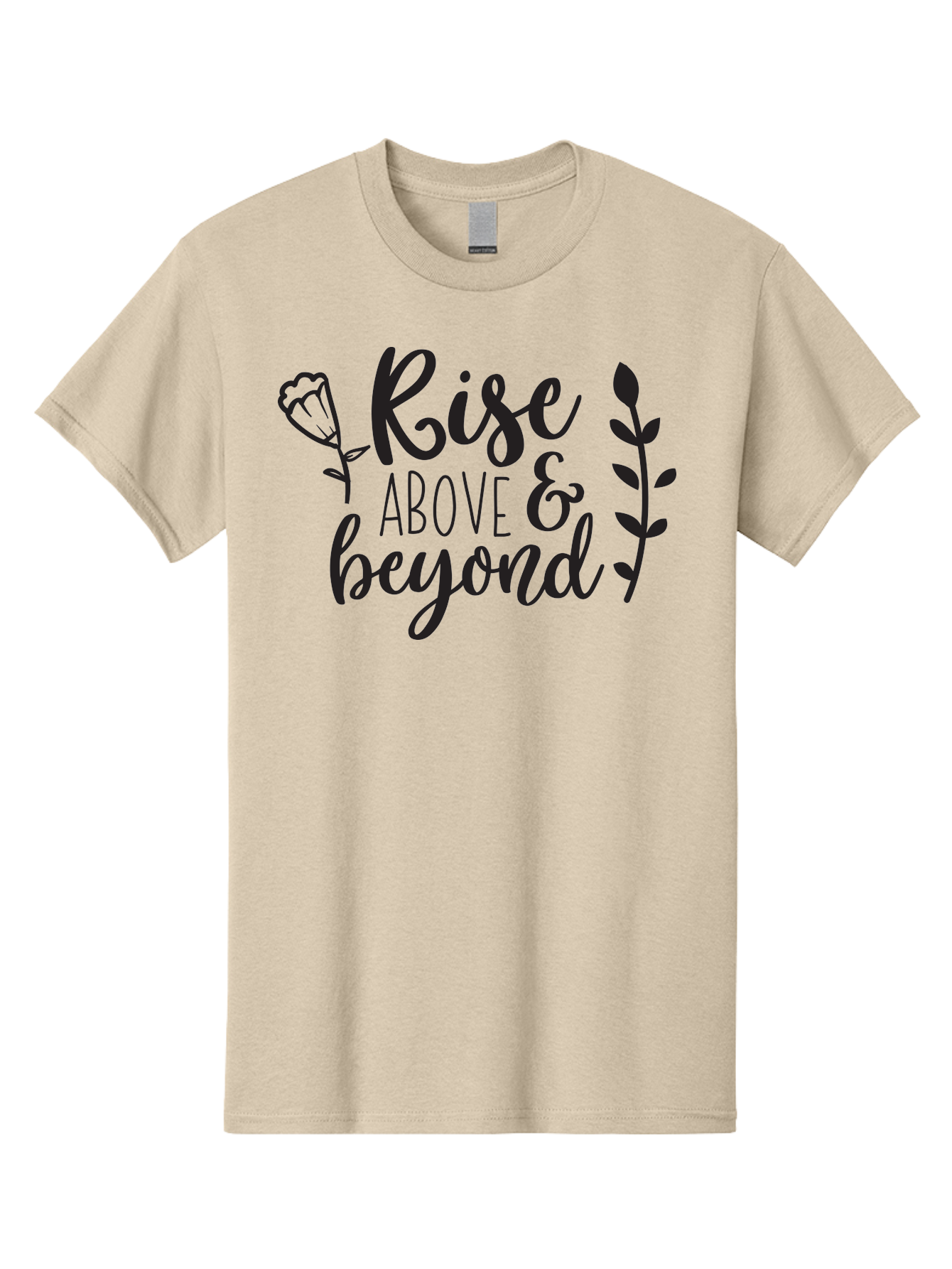 Rise-Above-Beyond Men'S Graphic Tee, 100% Cotton, Comfortable Casual Summer Wear, Machine Washable, Inspirational Quote, Motivational Phrase, Rise Above, Personal Growth, Self-Improvement, Floral Design, Leafy Elements, Uplifting Message, Aad128