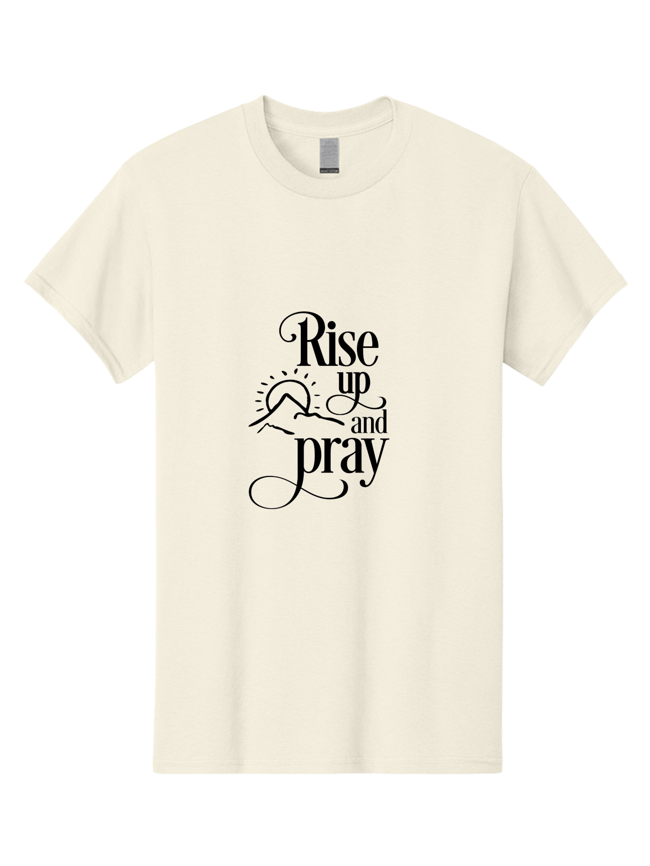Rise-Up-And-Pray Men'S Graphic Tee, 100% Cotton, Comfortable Casual Summer Wear, Machine Washable, Inspirational Quote, Motivational Phrase, Rise Up And Pray, Morning Prayer, Sunrise, Mountains, Faith, Spirituality Aad130