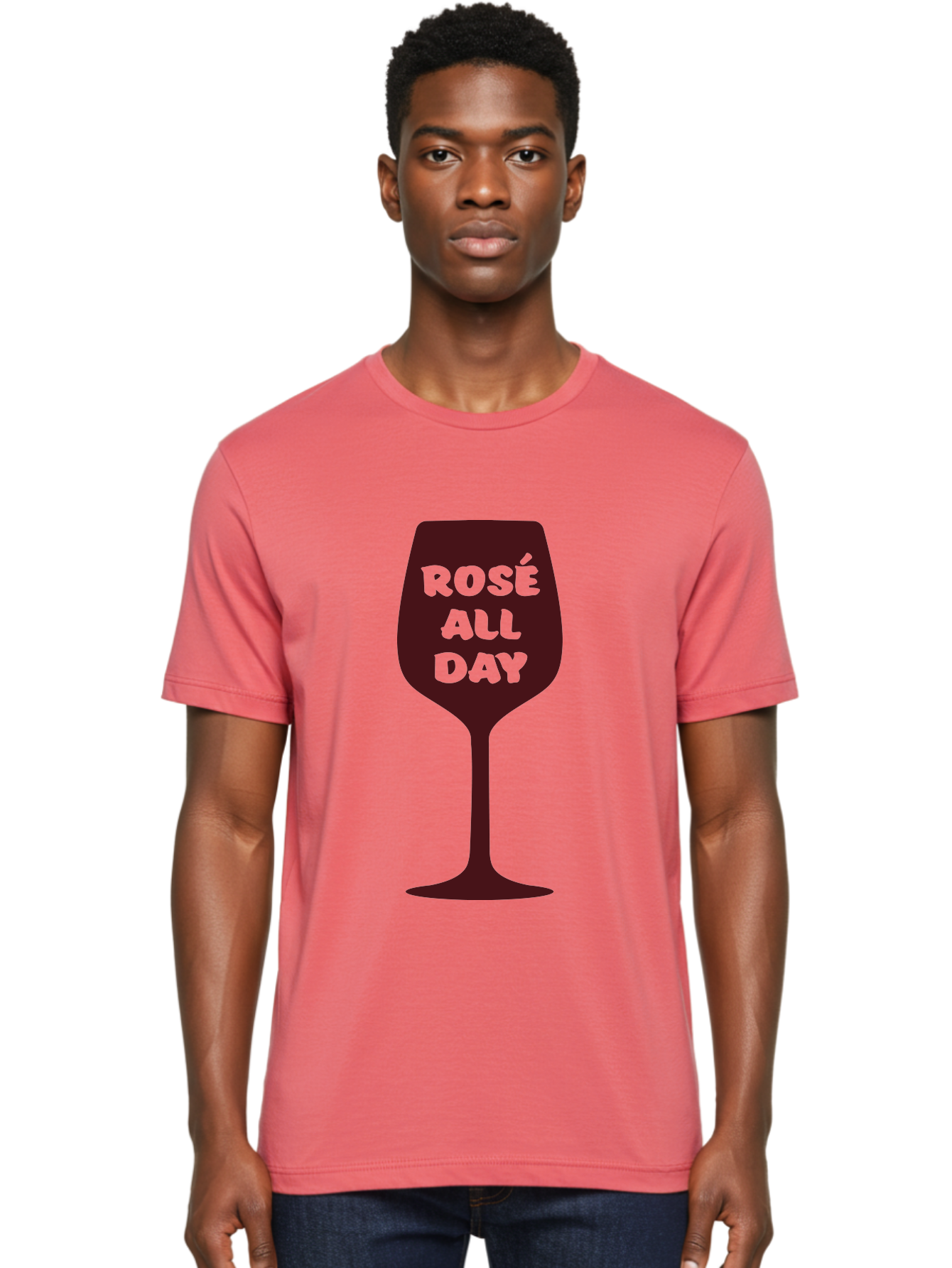 Rose-All-Day Men'S Graphic Tee, 100% Cotton, Comfortable Casual Summer Wear, Machine Washable, Wine Glass, Rose Wine, Rosé All Day, Wine Lover, Relaxed Atmosphere, Casual Drinking, Fun Phrase, Wine Culture Aad131