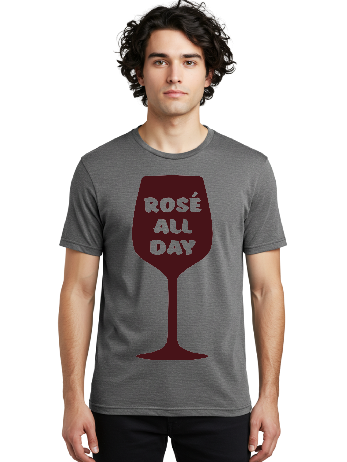 Rose-All-Day Men'S Graphic Tee, 100% Cotton, Comfortable Casual Summer Wear, Machine Washable, Wine Glass, Rose Wine, Rosé All Day, Wine Lover, Relaxed Atmosphere, Casual Drinking, Fun Phrase, Wine Culture Aad131
