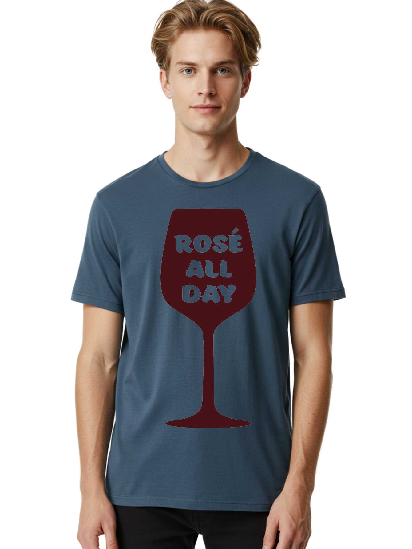 Rose-All-Day Men'S Graphic Tee, 100% Cotton, Comfortable Casual Summer Wear, Machine Washable, Wine Glass, Rose Wine, Rosé All Day, Wine Lover, Relaxed Atmosphere, Casual Drinking, Fun Phrase, Wine Culture Aad131