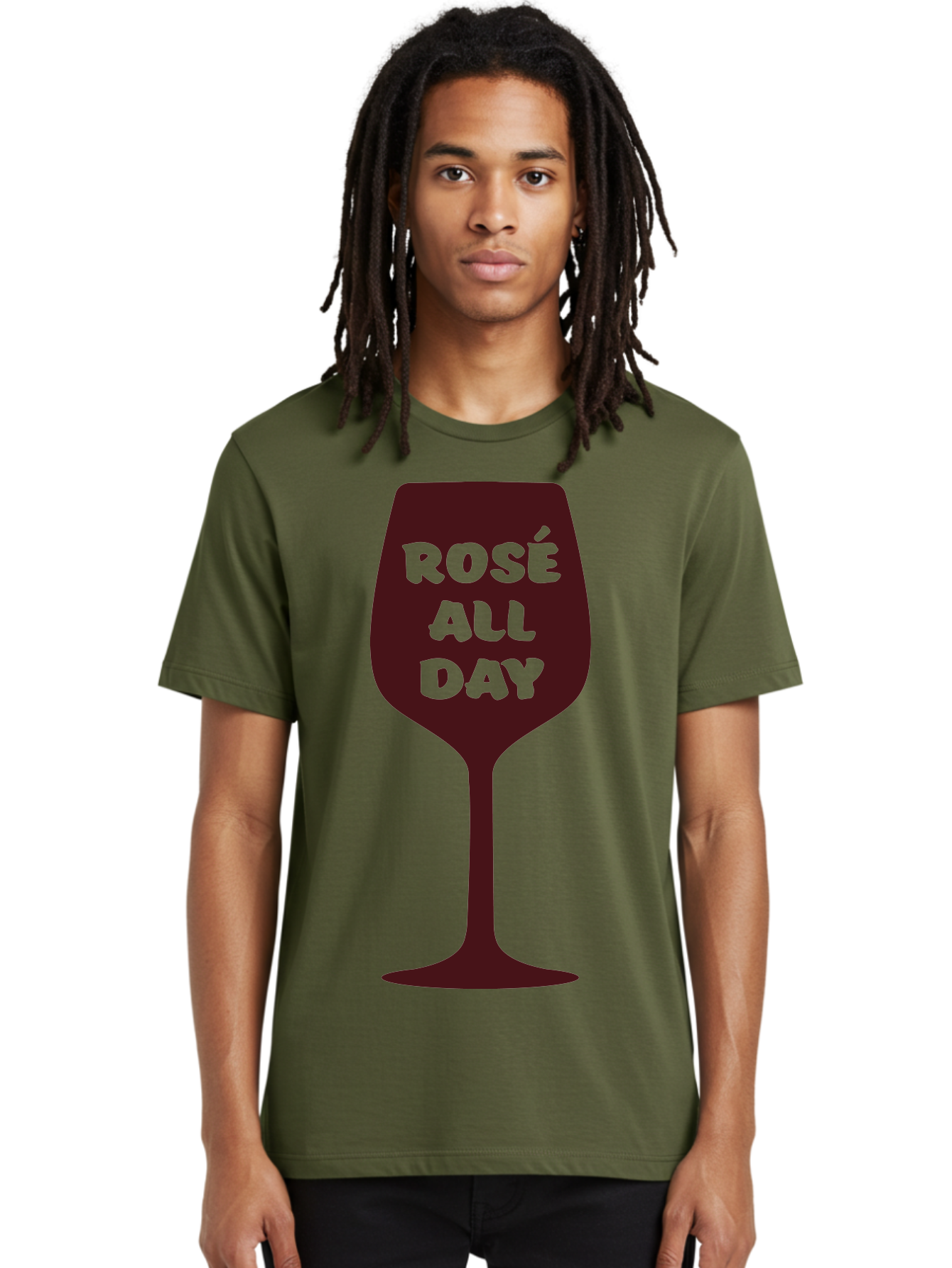 Rose-All-Day Men'S Graphic Tee, 100% Cotton, Comfortable Casual Summer Wear, Machine Washable, Wine Glass, Rose Wine, Rosé All Day, Wine Lover, Relaxed Atmosphere, Casual Drinking, Fun Phrase, Wine Culture Aad131